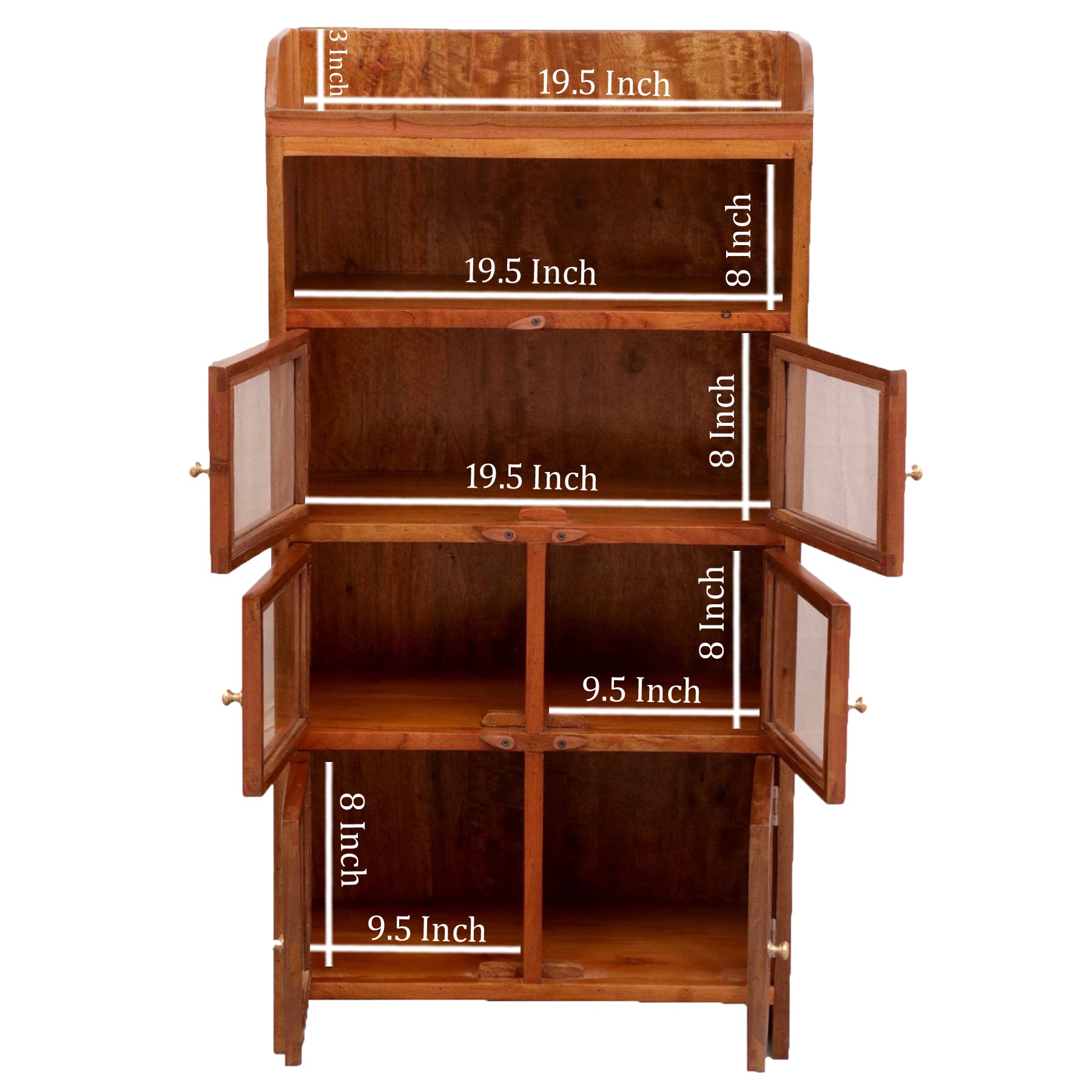 3 Section (2 Wire mesh + 1 Glass) Compact Sideboard Cupboard