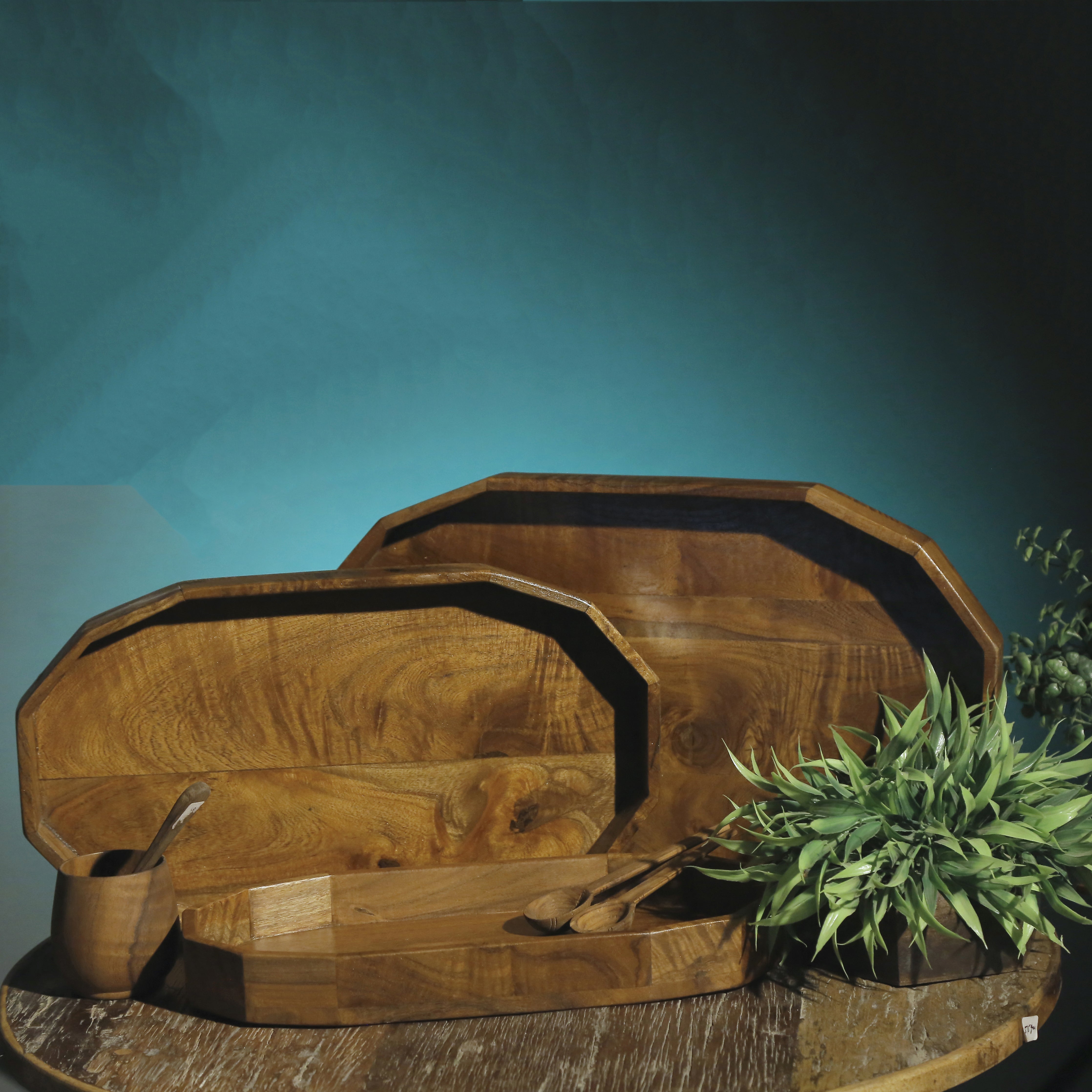 Octagonal Wooden Tray Set Tray