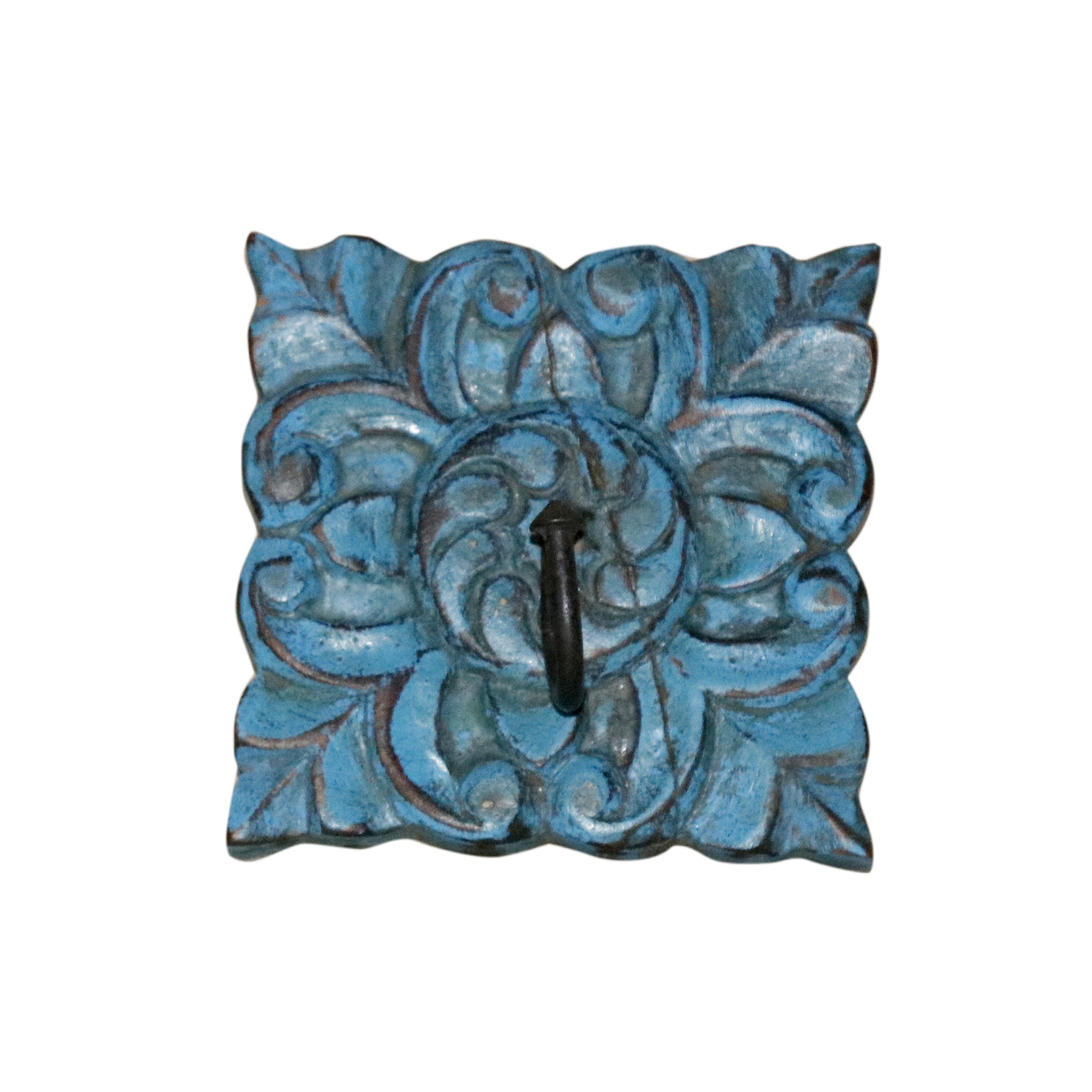 (Set of 3) Handmade Antique Blue Single Square Hook Hook