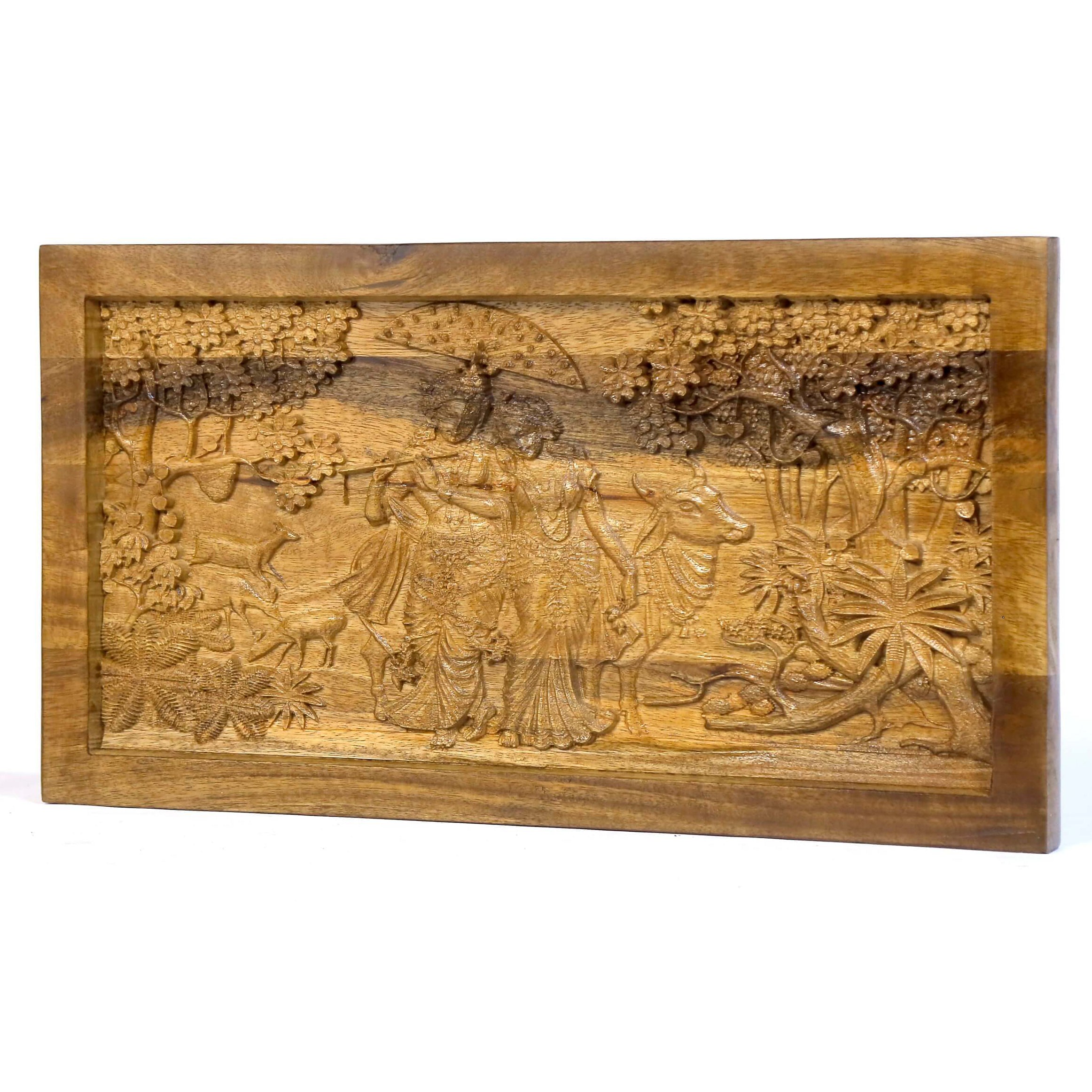 Vrindavan Radha Krishna Wooden Frame Artwork Wall Decor