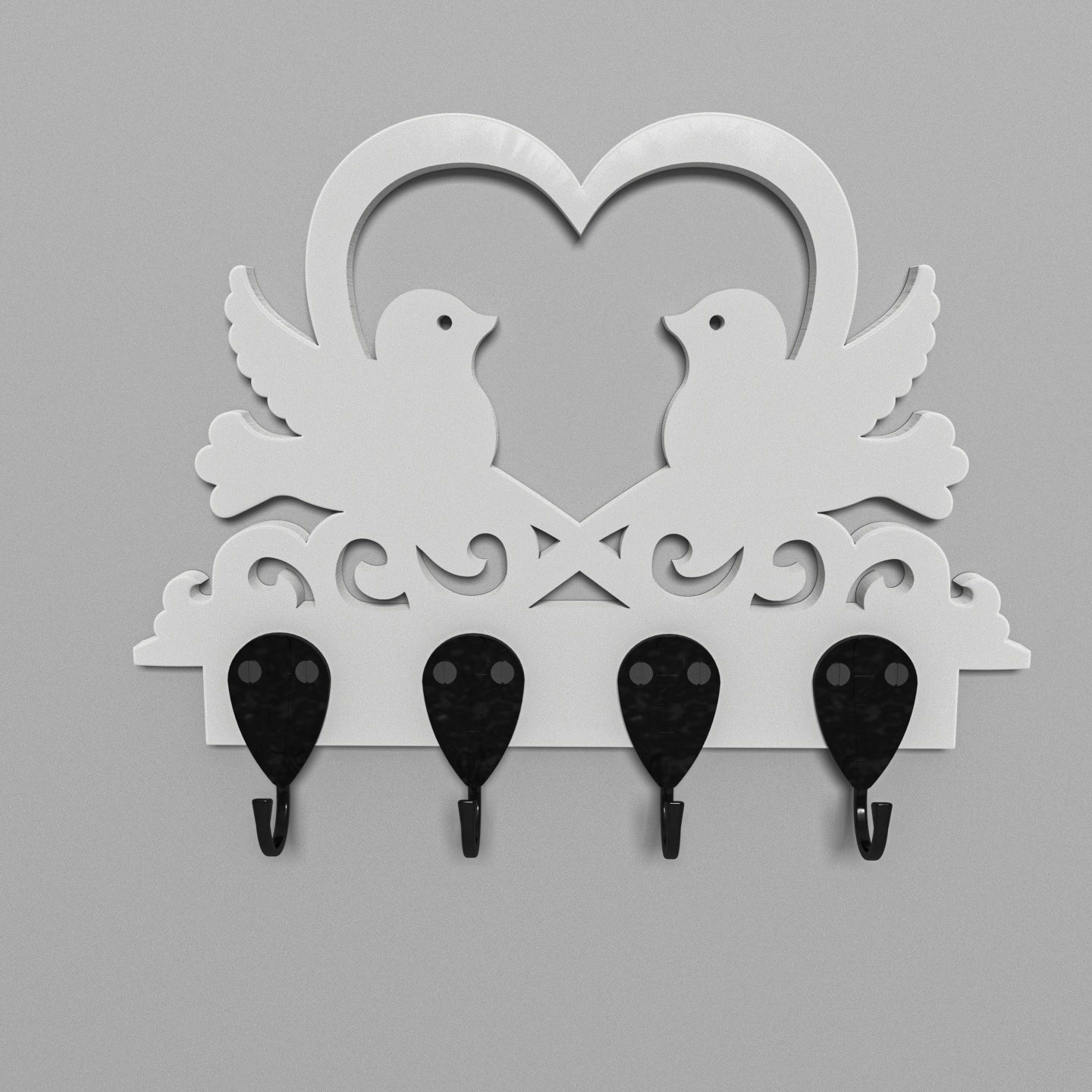 Bubble Bird Heart Designed Wooden Four Wall Hanging Hook Hook