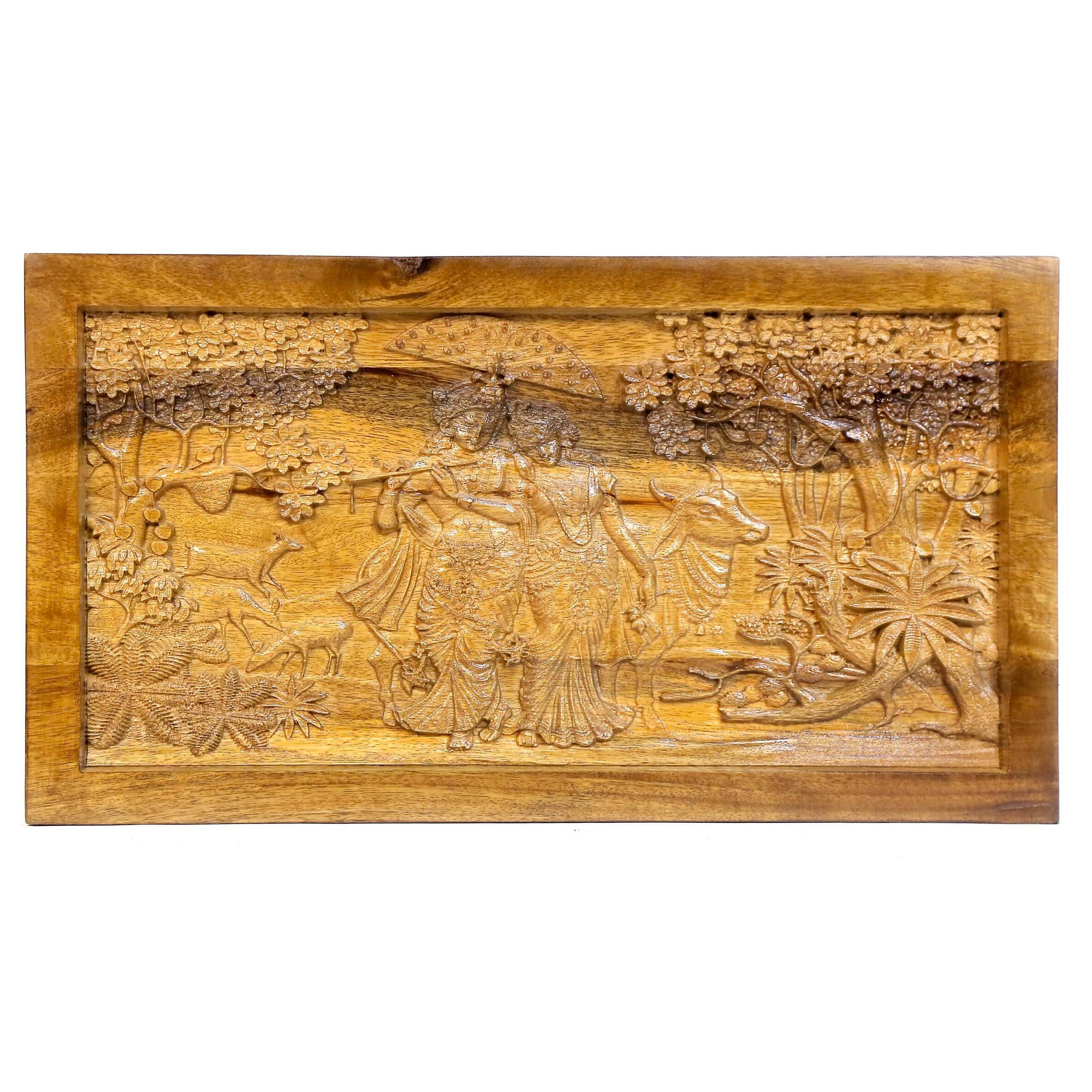 Vrindavan Radha Krishna Wooden Frame Artwork Wall Decor