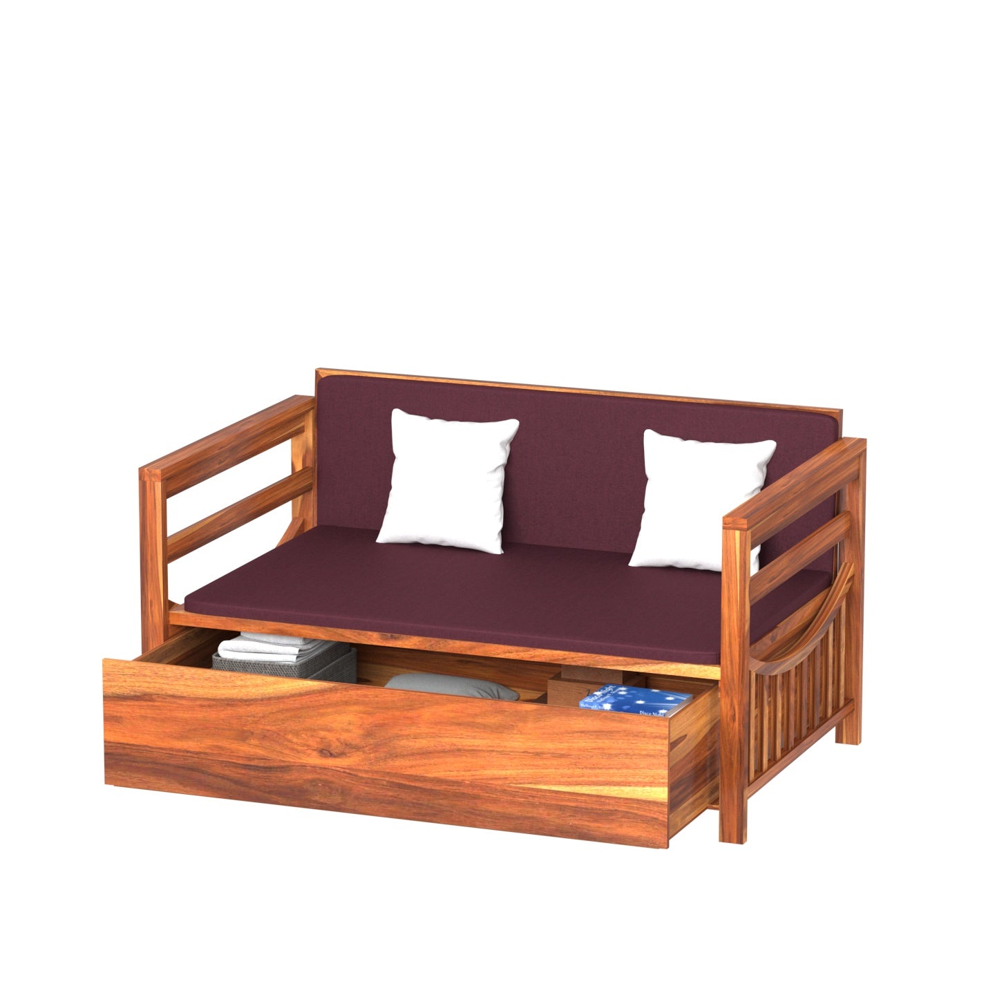 Dark Mehroon Vintage Wooden Sofa Cum Bed Sofa