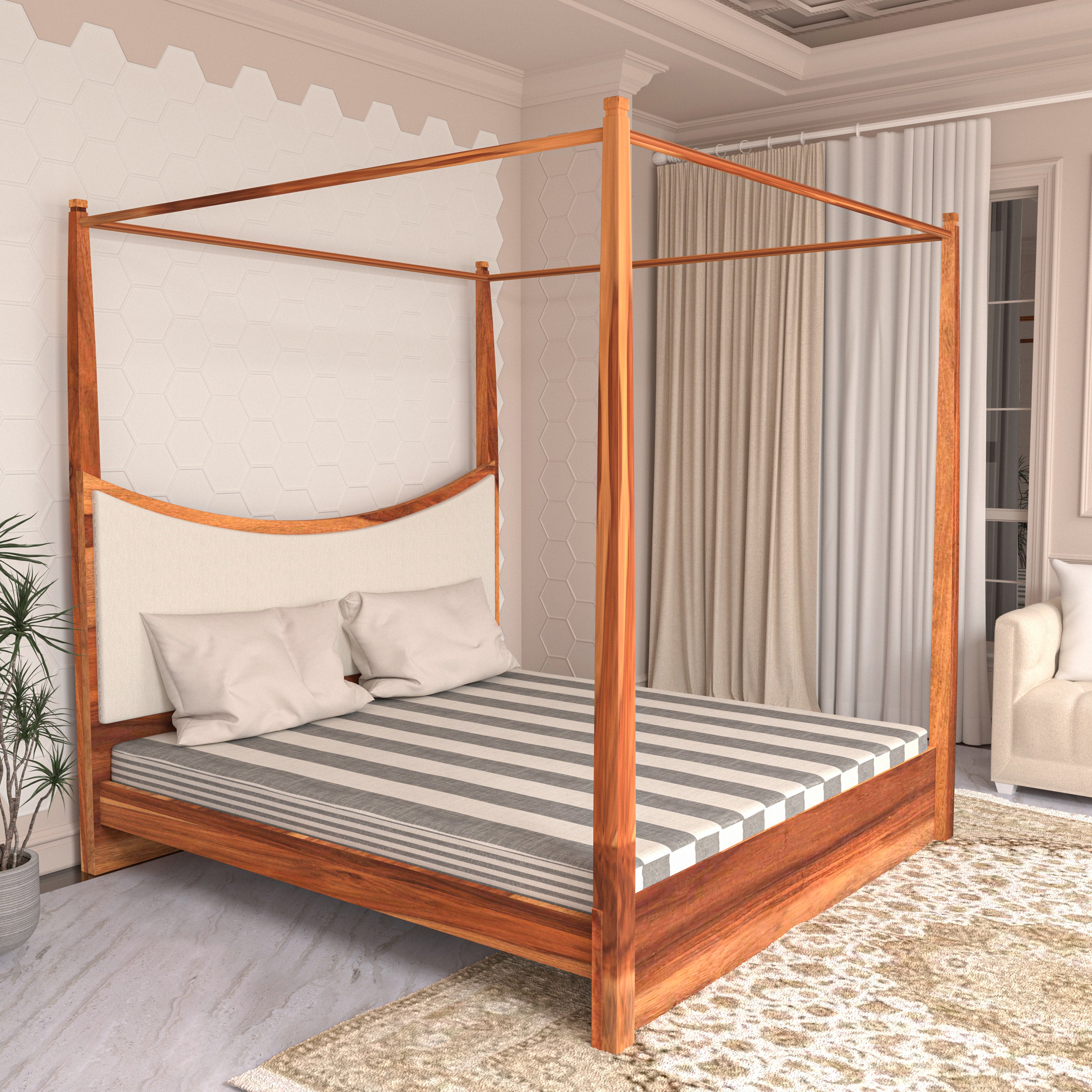 Melodious Long Sharp Pillar Sheesham Wooden Vintage Bed Bed