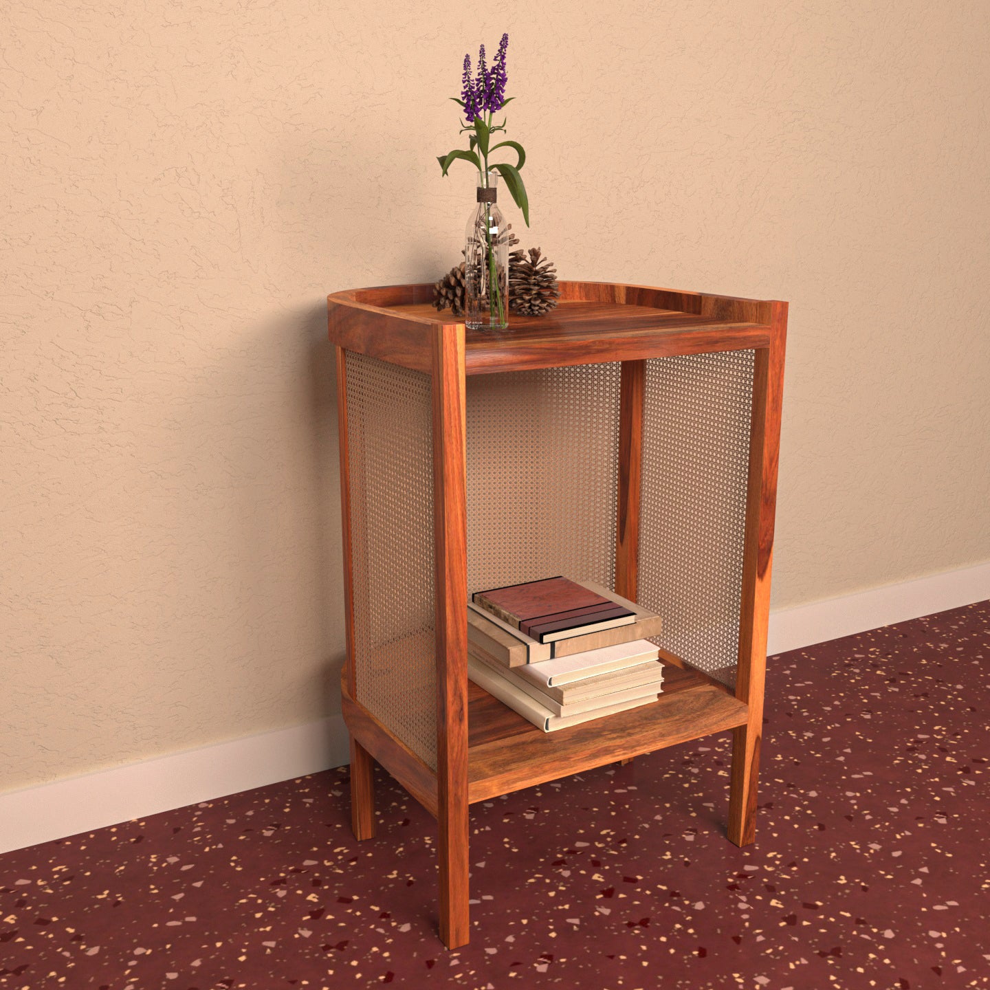 Authentic Cane Sheesham Wooden Handmade Side Table with Storage Bedside