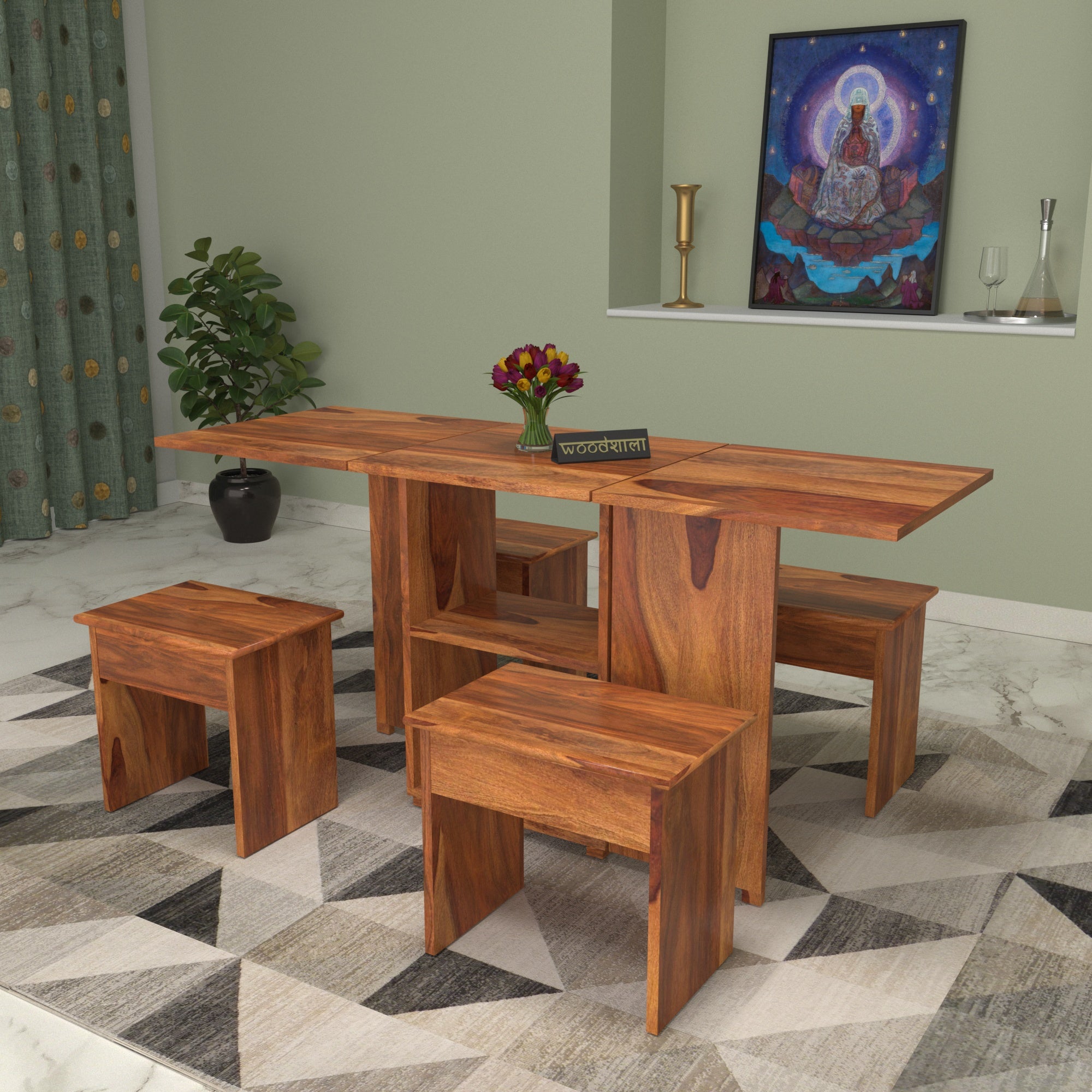 Empire Vintage Light Finished Handmade Wooden Dining Set Dining Set