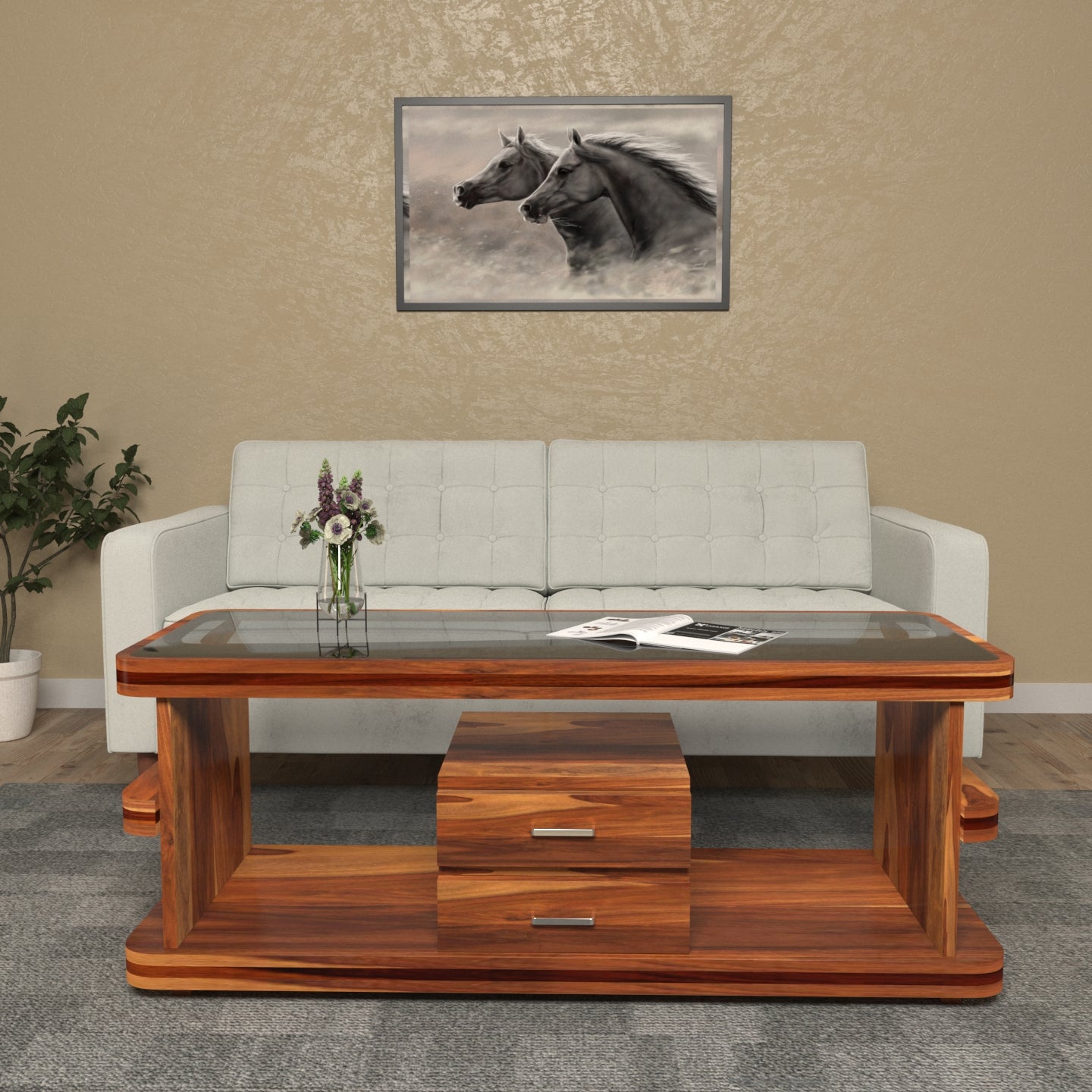Sanghai Sheesham Modern Time 2 Drawer with Attractive Table Top Coffee Table Coffee Table
