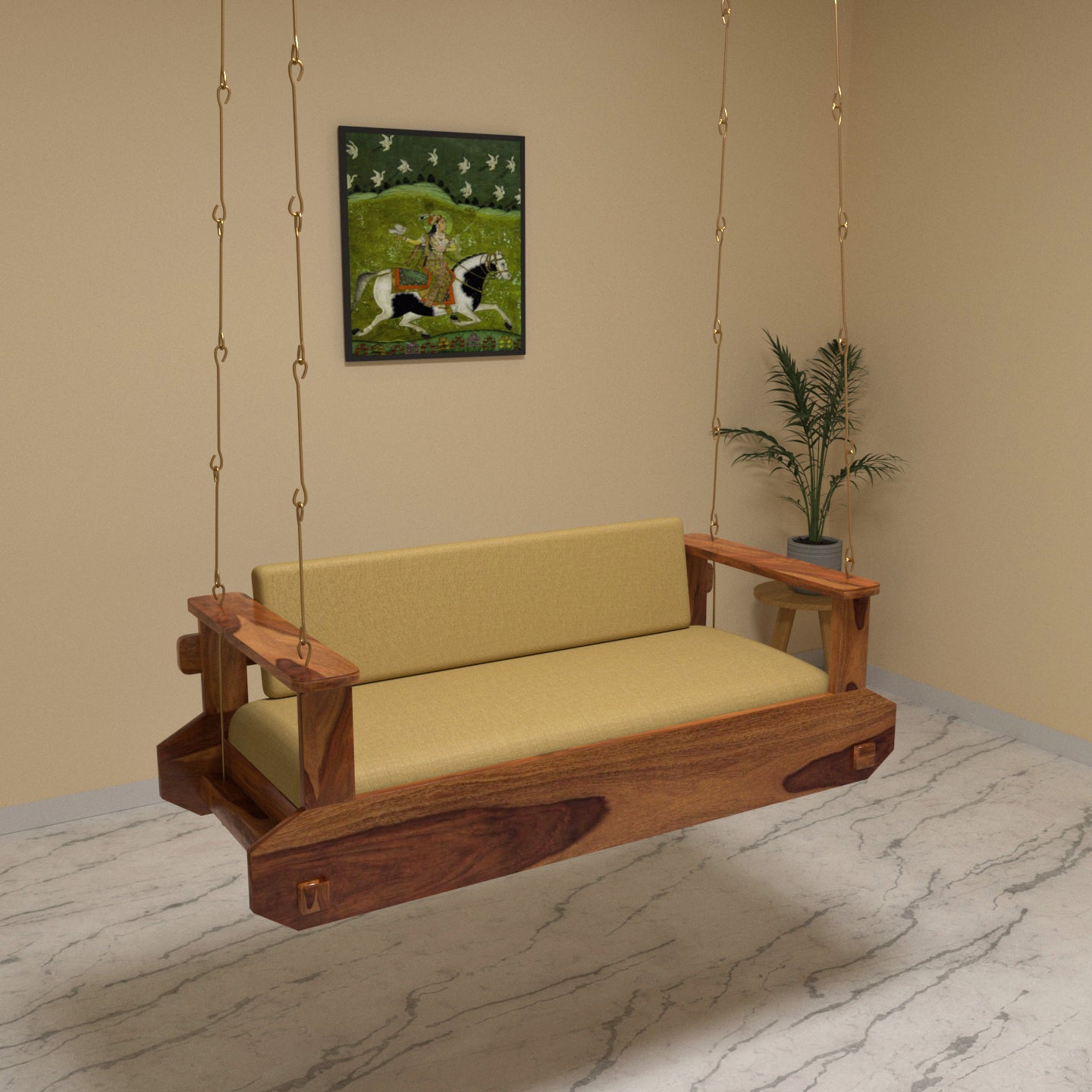 Majestic Montage Style Handmade Soft Upholstery Wooden Swing for Home Swing