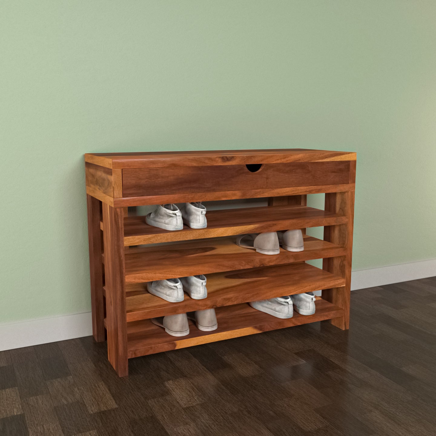 Sheesham wood 4 row with single long drawer shoe rack Shoe rack