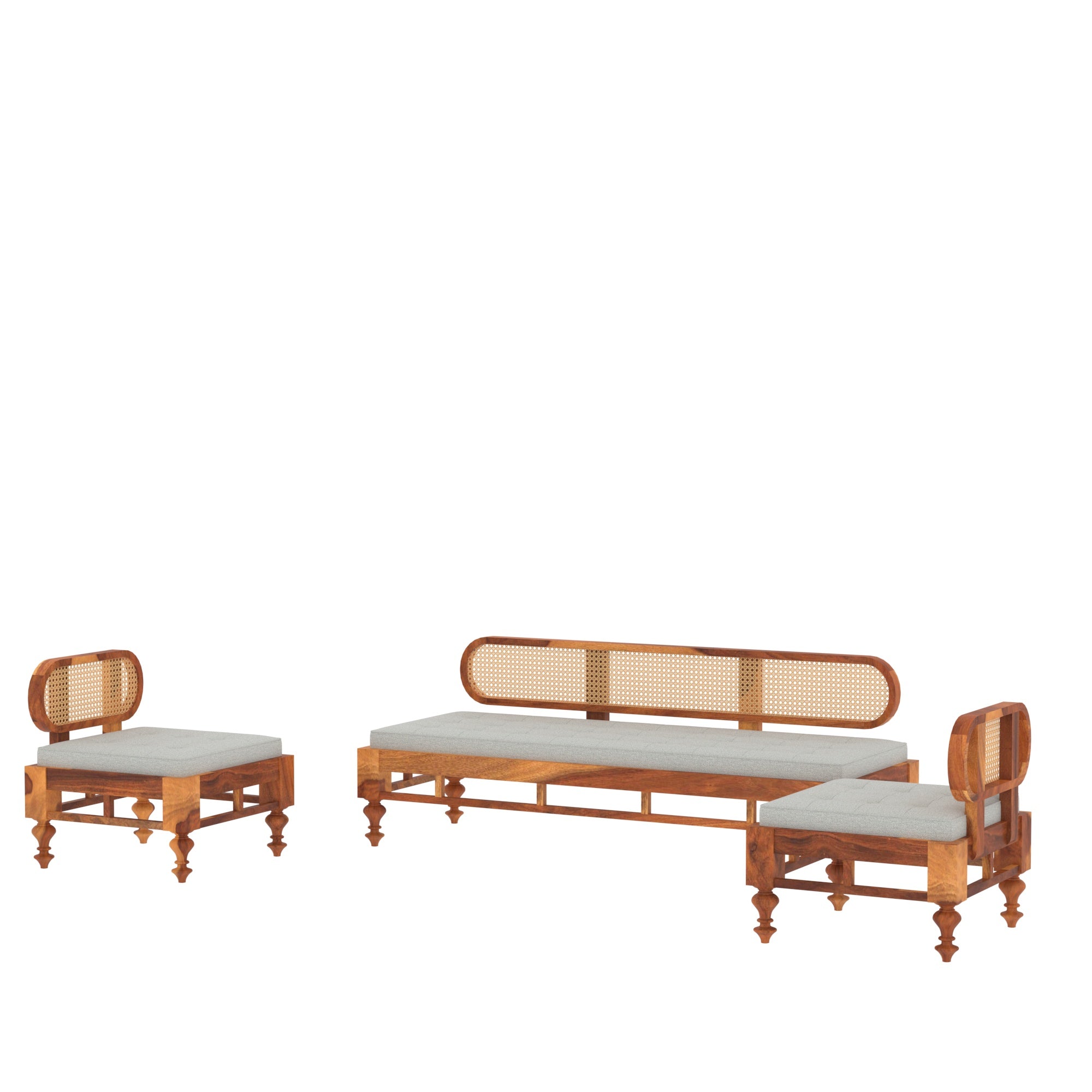 Simple Decent Cane Style Handmade Wooden Sofa Set Sofa