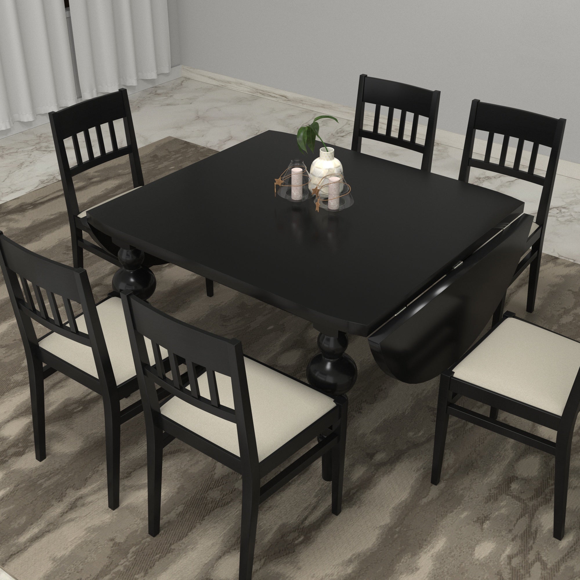 Dark Balck Mate Finished Classic Handmade Wooden Dining Set Dining Set