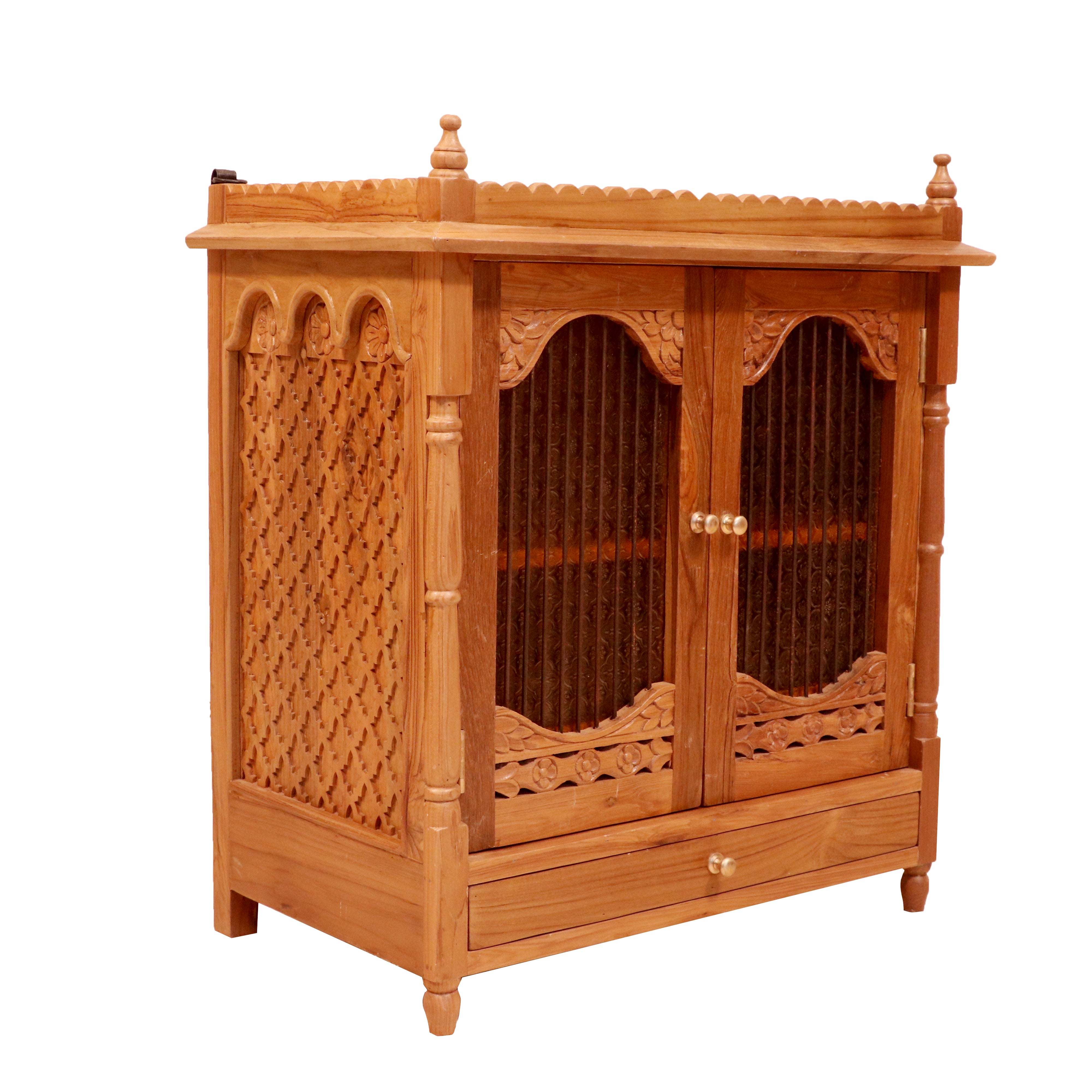 Classic Chronic Carved Handmade Wooden Temple with Single Drawer Temple