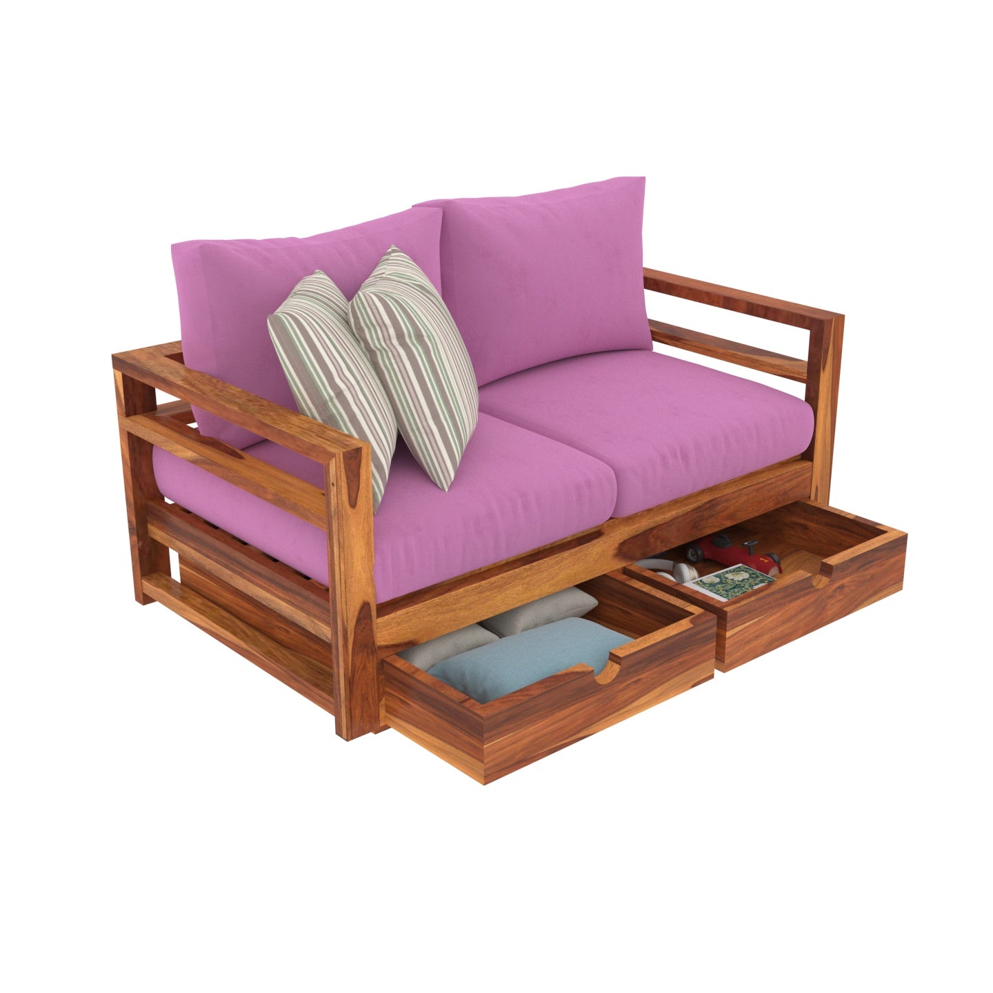 Dark Pink Vintage Wooden Sofa Cum Bed Sofa