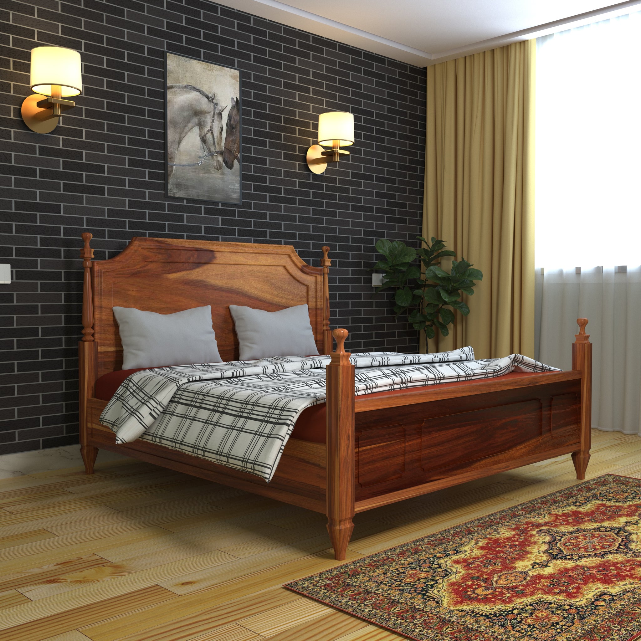 Classic Vintage Crown Styled Wooden Handmade Bed for Home