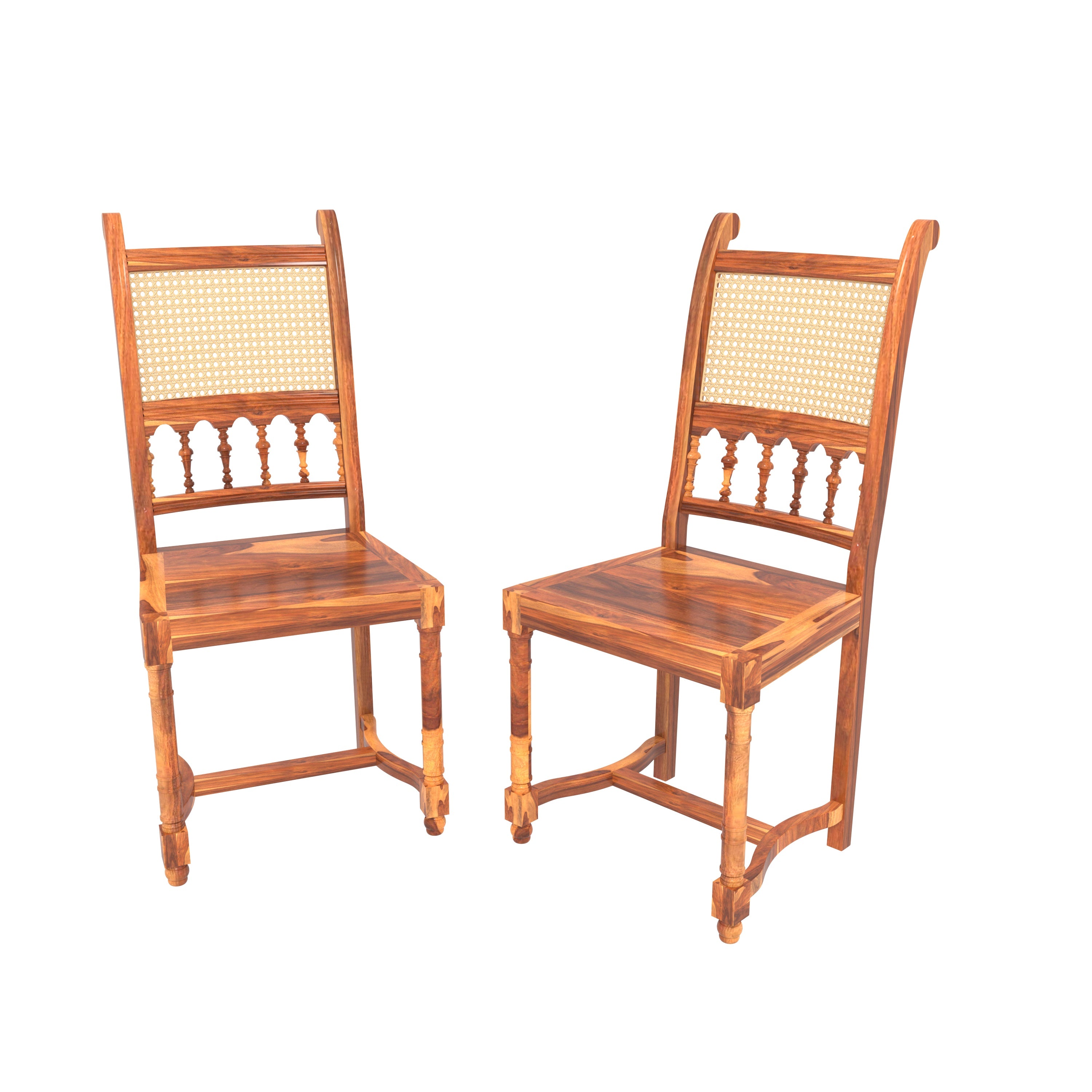Classic Handmade Cane with Pillar Back Wooden Seating Chair Set of 2 Dining Chair