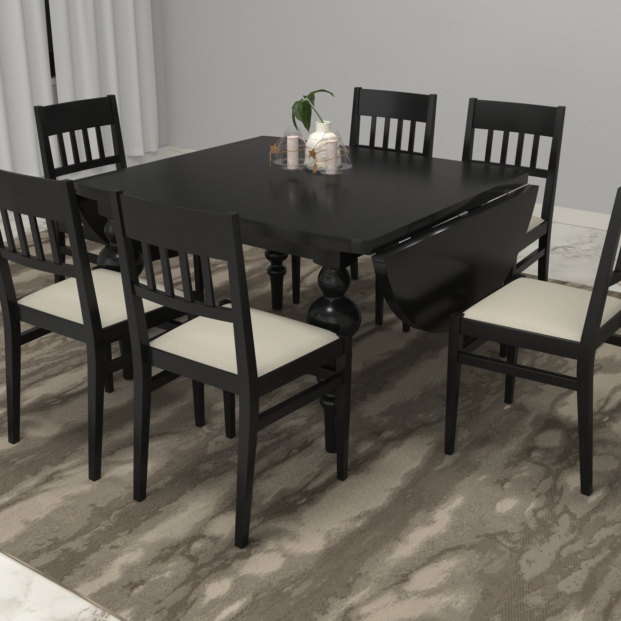 Dark Balck Mate Finished Classic Handmade Wooden Dining Set Dining Set