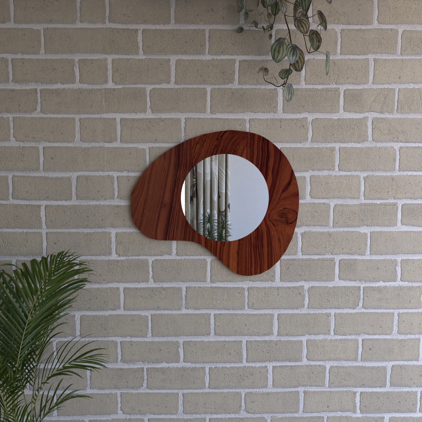 Melodious Style Top Teak Wooden Round Mirror Mirror