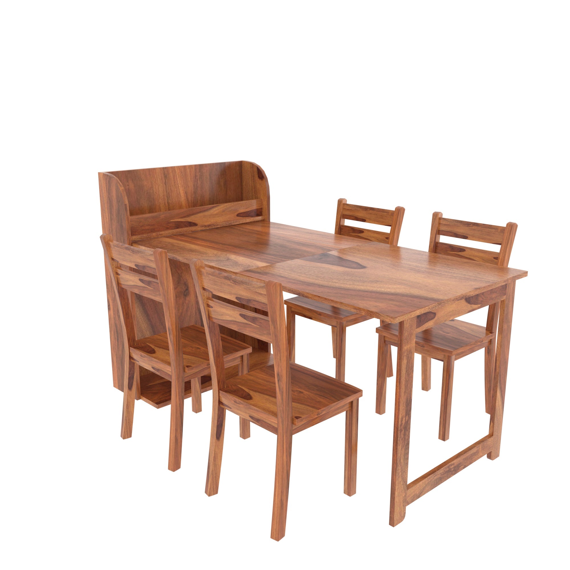 Natural Brown Light Finished Handmade Wooden Dining Set with Storage Rack Dining Set