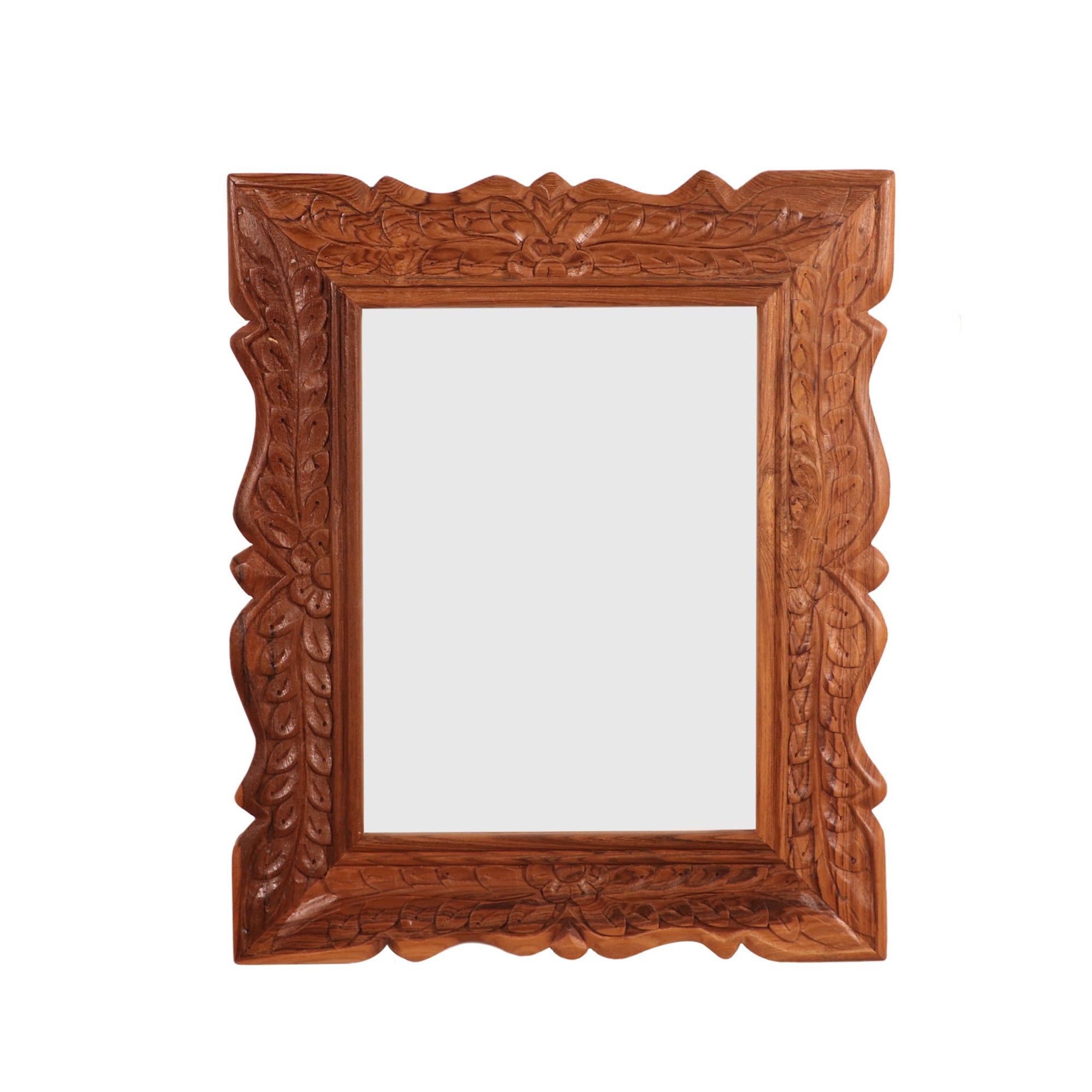 Compact Folk Style Carved Mirror Frame Mirror
