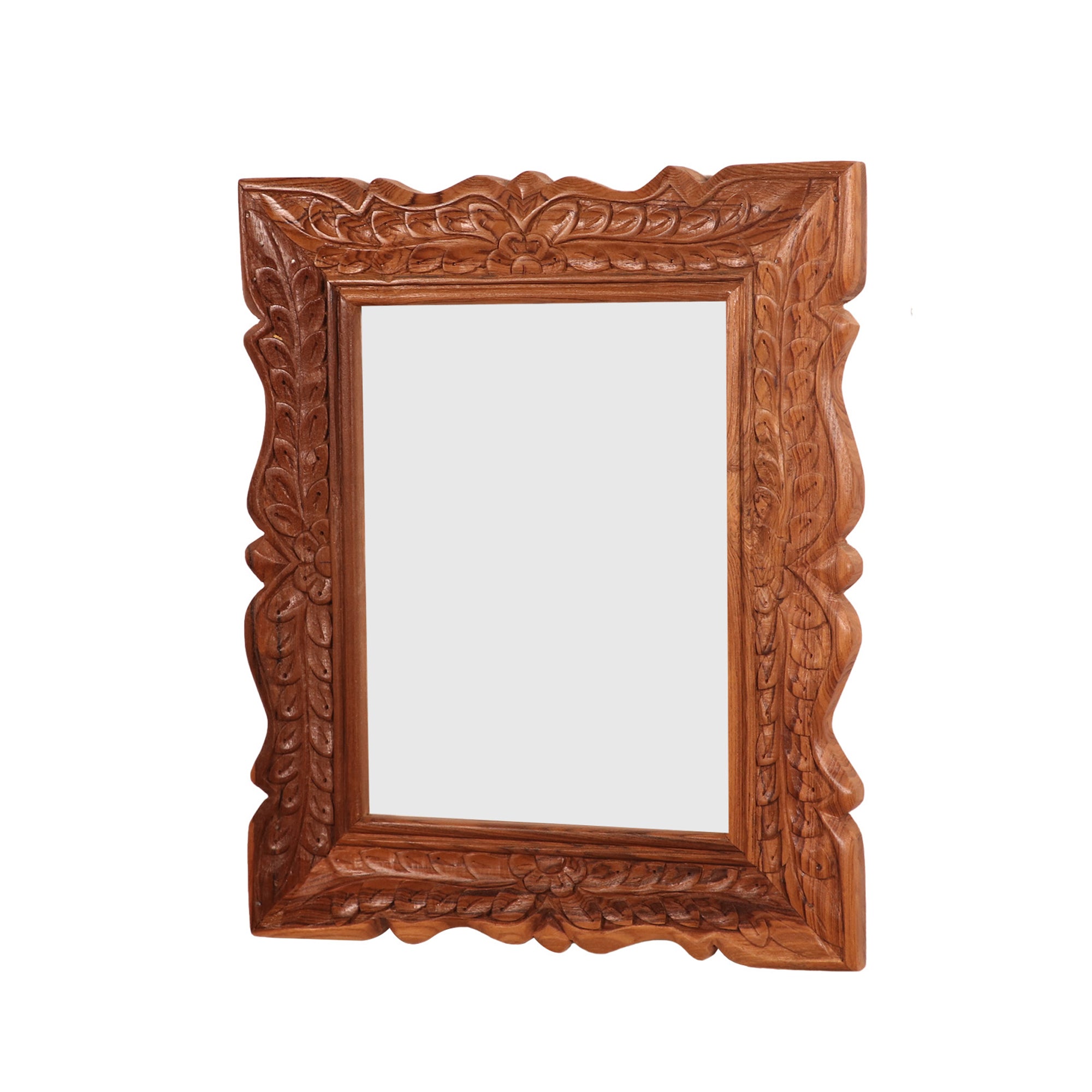 Compact Folk Style Carved Mirror Frame Mirror
