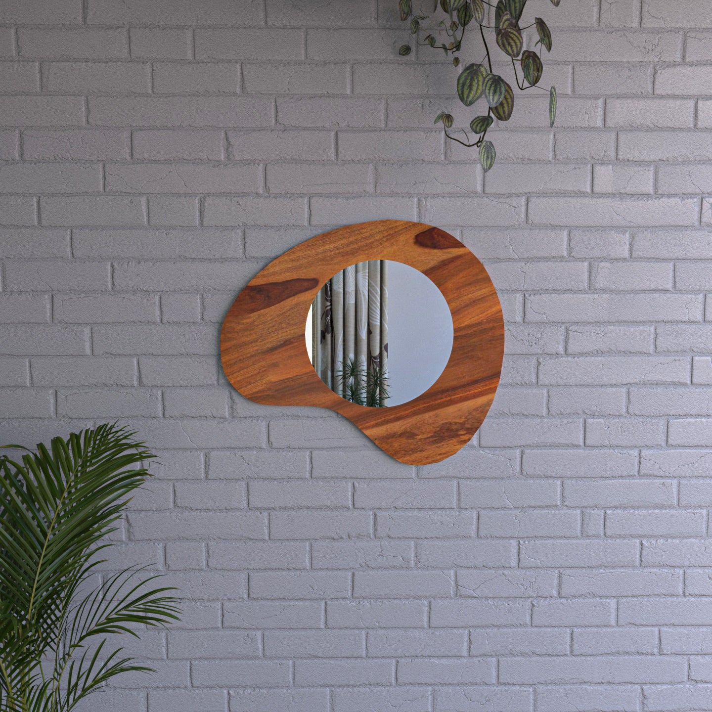 Melodious Style Finish Sheesham Wooden Round Mirror Mirror