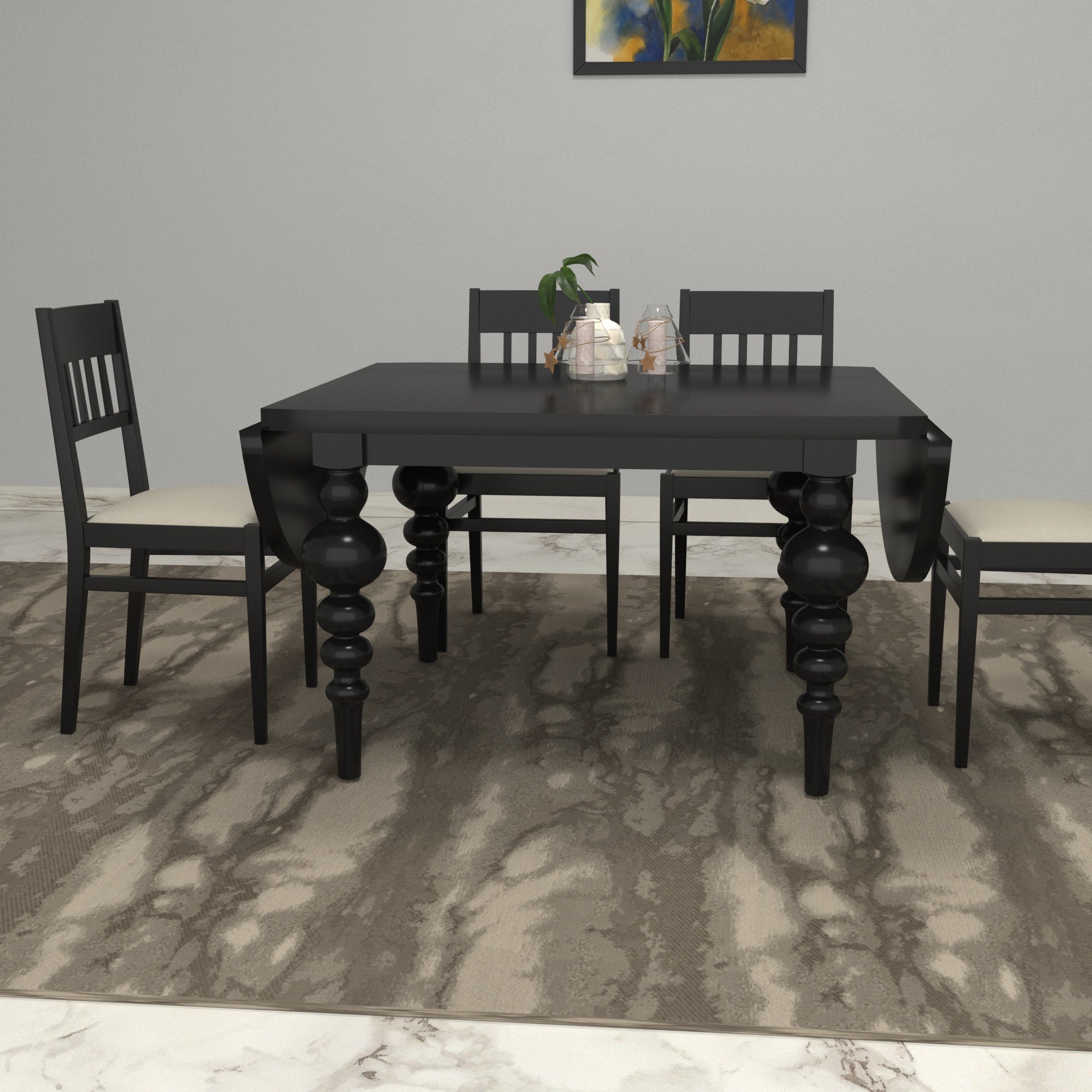 Dark Balck Mate Finished Classic Handmade Wooden Dining Set Dining Set