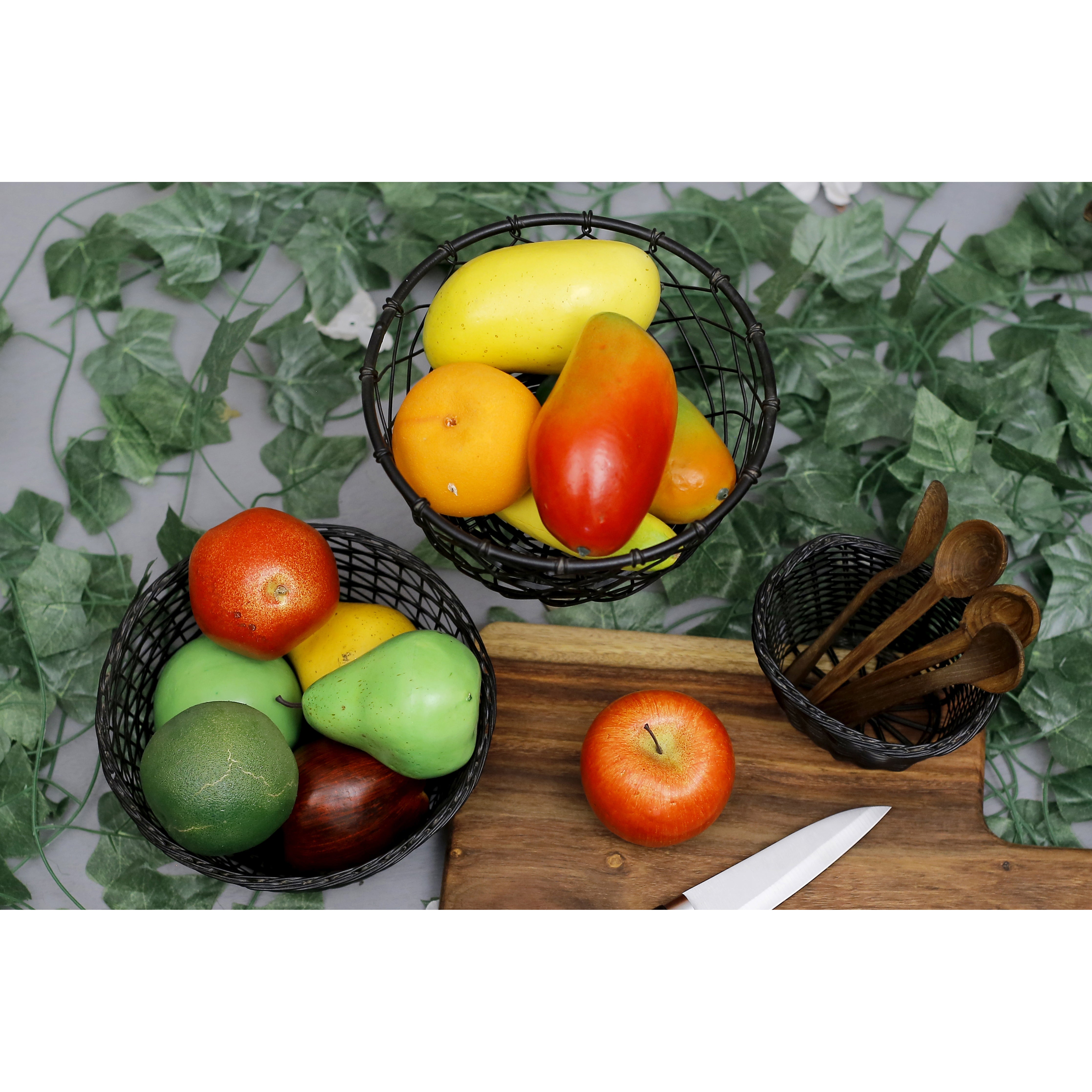 (Set of 3) Black Coloured Fruit Crate Metallic Tray Set Tray