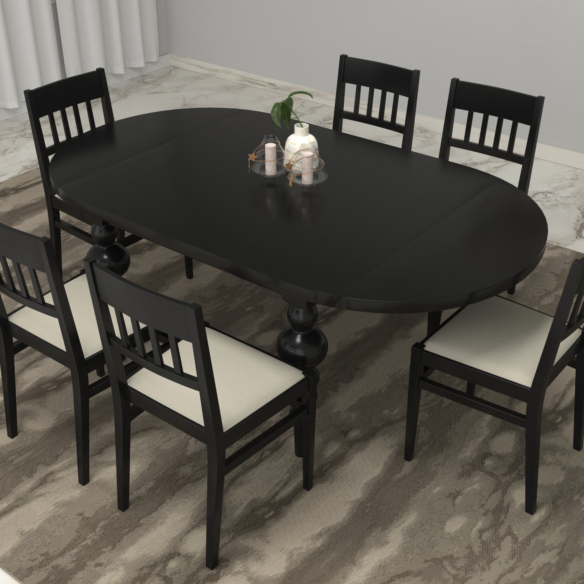 Dark Balck Mate Finished Classic Handmade Wooden Dining Set Dining Set