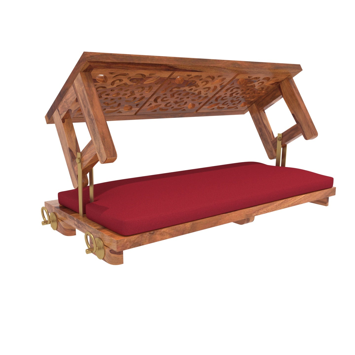 Vintage Carved Back Designed Red Upholstery Handmade Swing for Home Swing