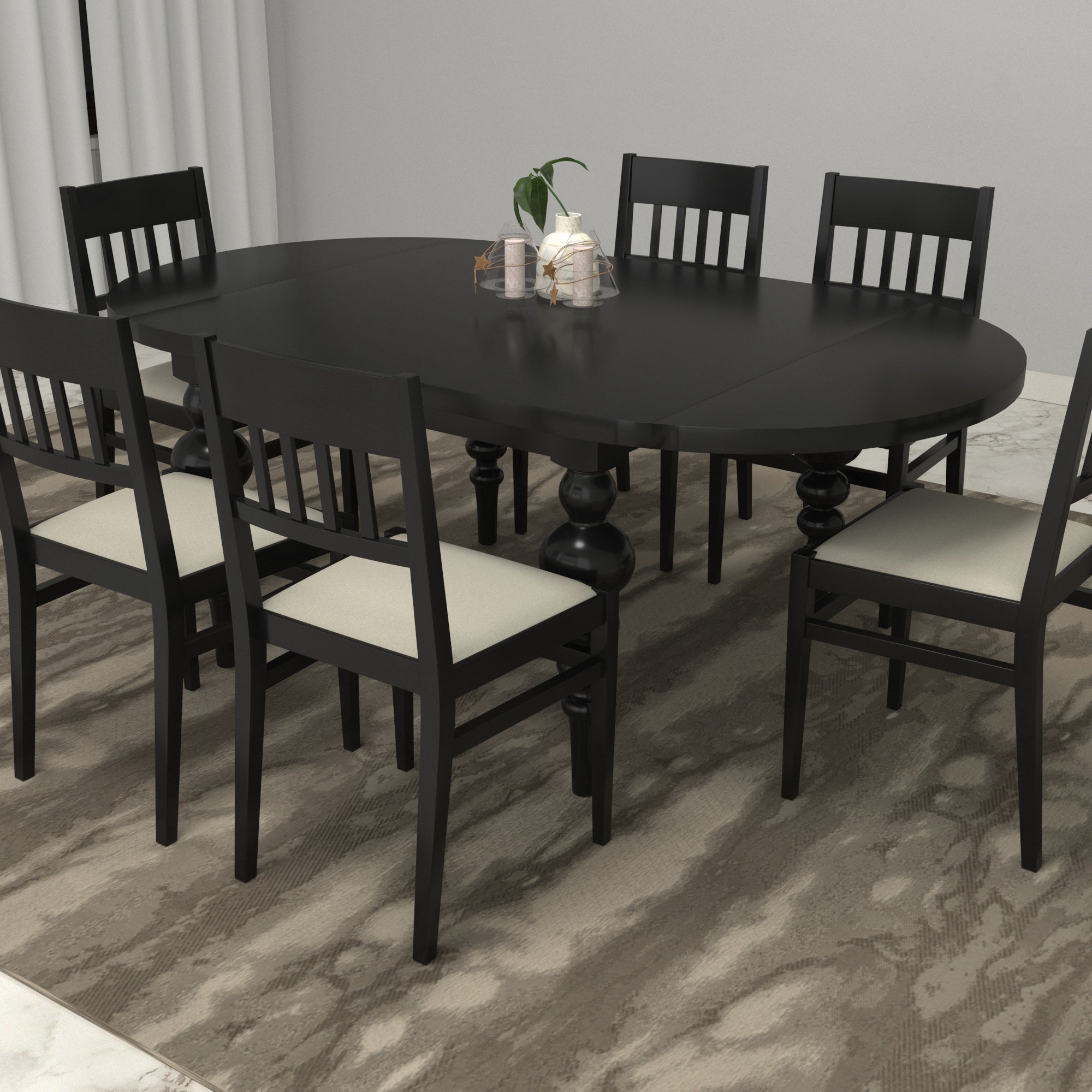 Dark Balck Mate Finished Classic Handmade Wooden Dining Set Dining Set