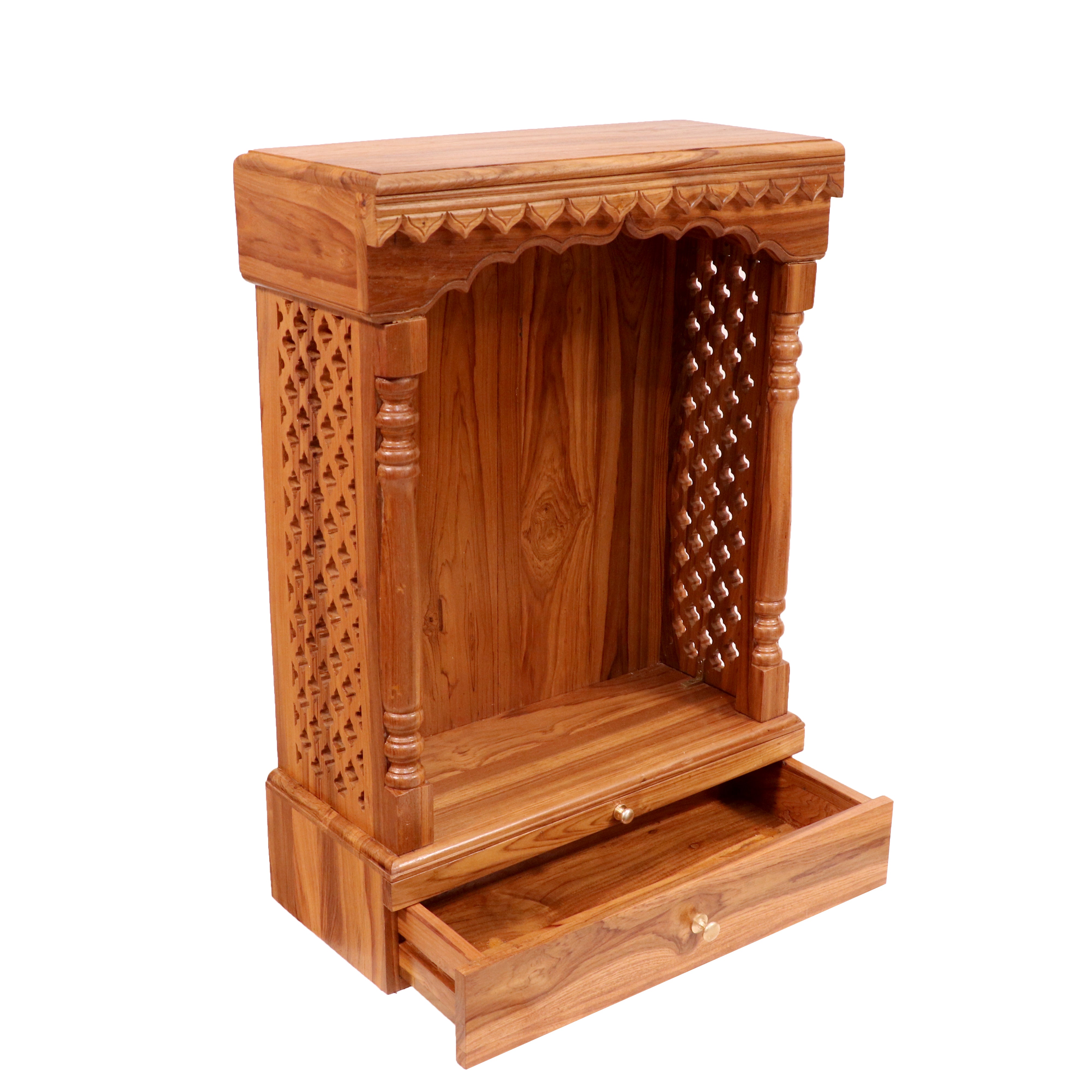 Heritage Style Handmade Foldable Jali Finish Wooden Temple for Home Temple