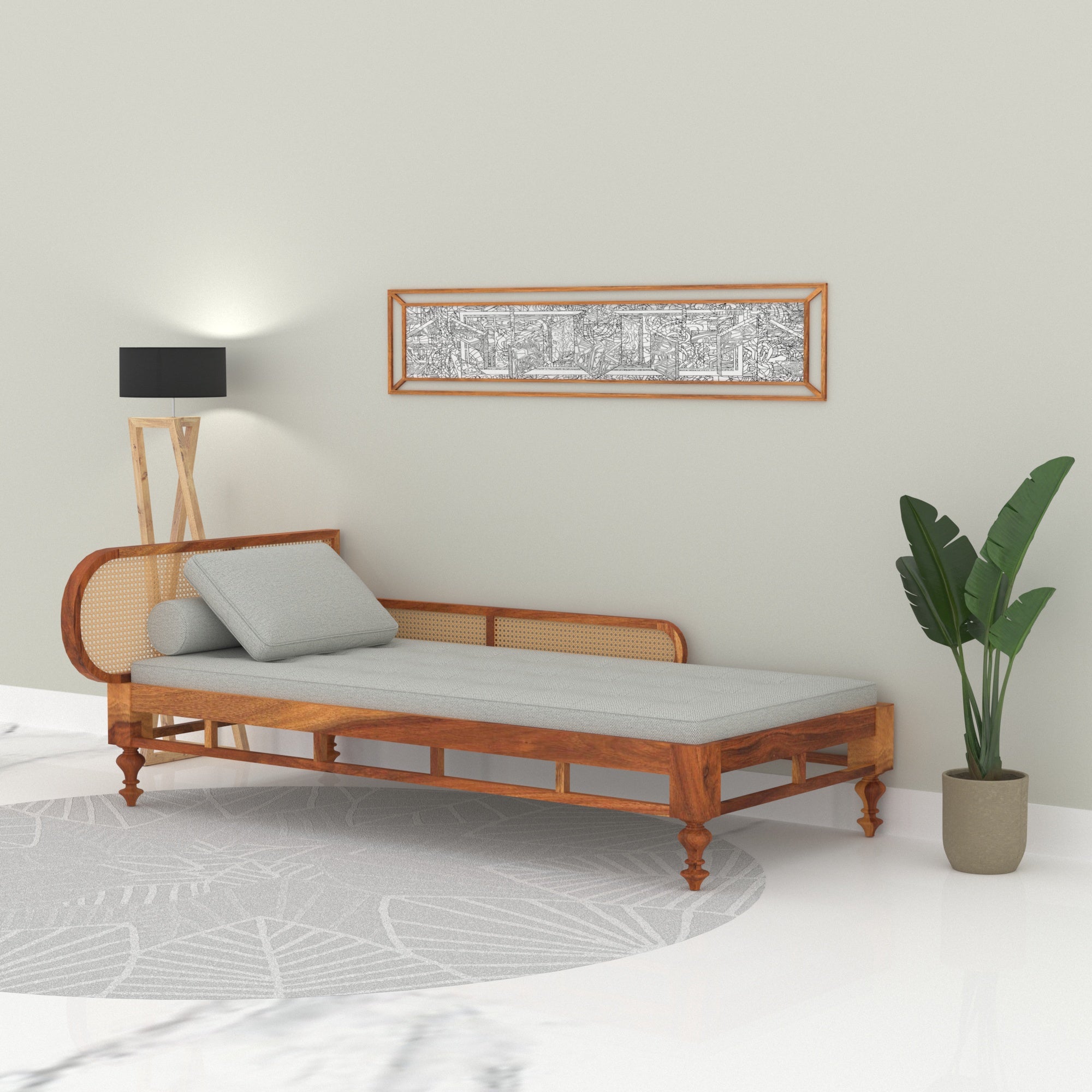 Ethnic Soft Cane Style Wooden Handmade Long Sofa Sofa