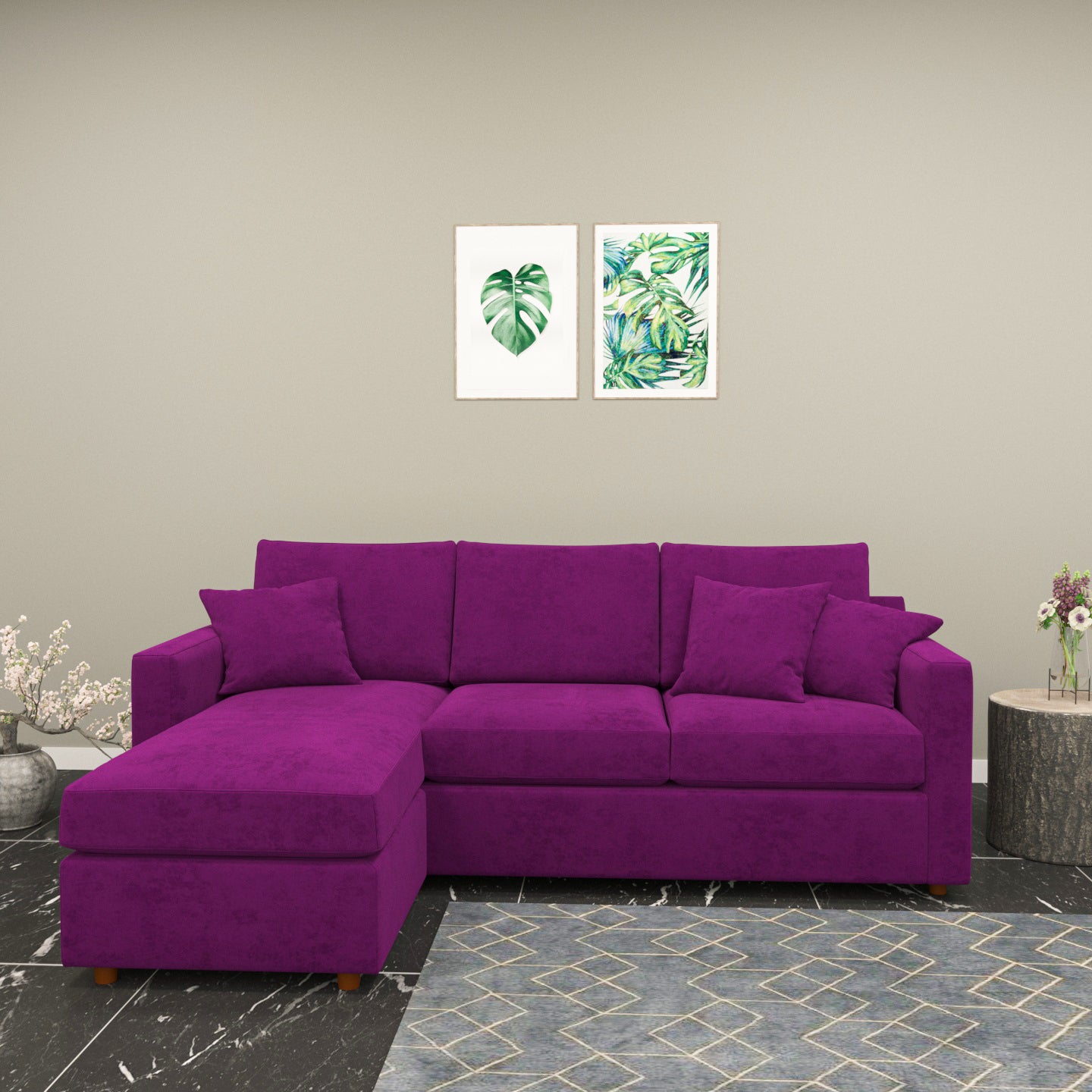 Premium Purple Coloured with Premium Comfort L Shaped 4 Seater Sofa Set