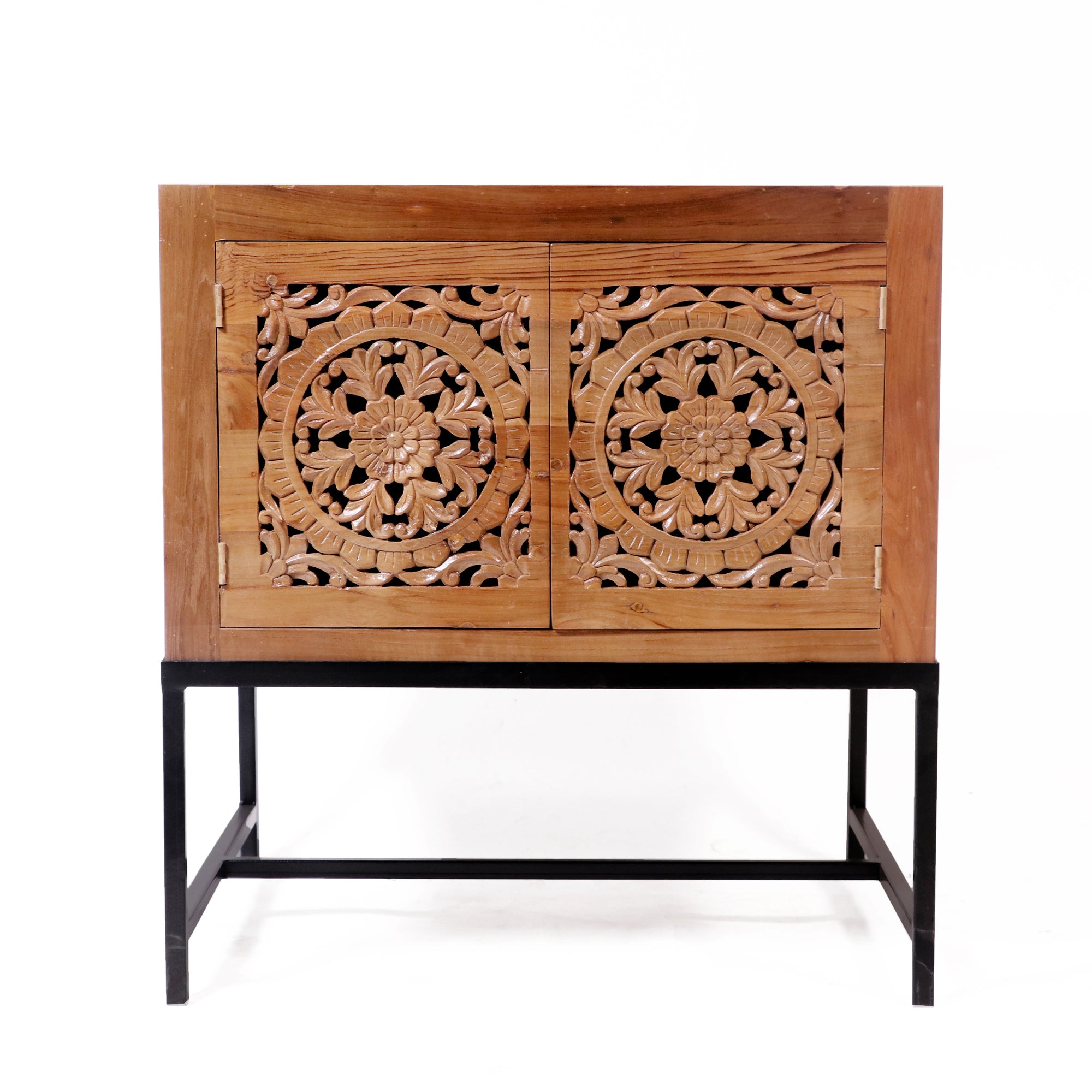 Teak wood Double Door Cabinet with Metallic Stand Cupboard