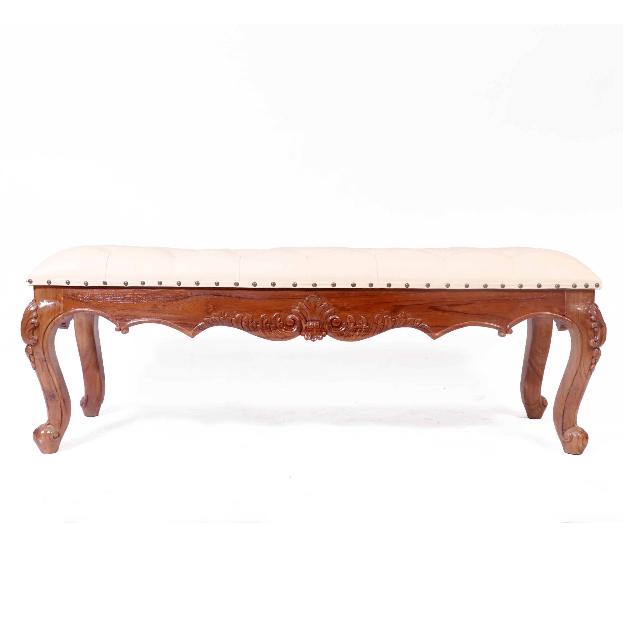 Solid teak royal carved bench with cushion Bench