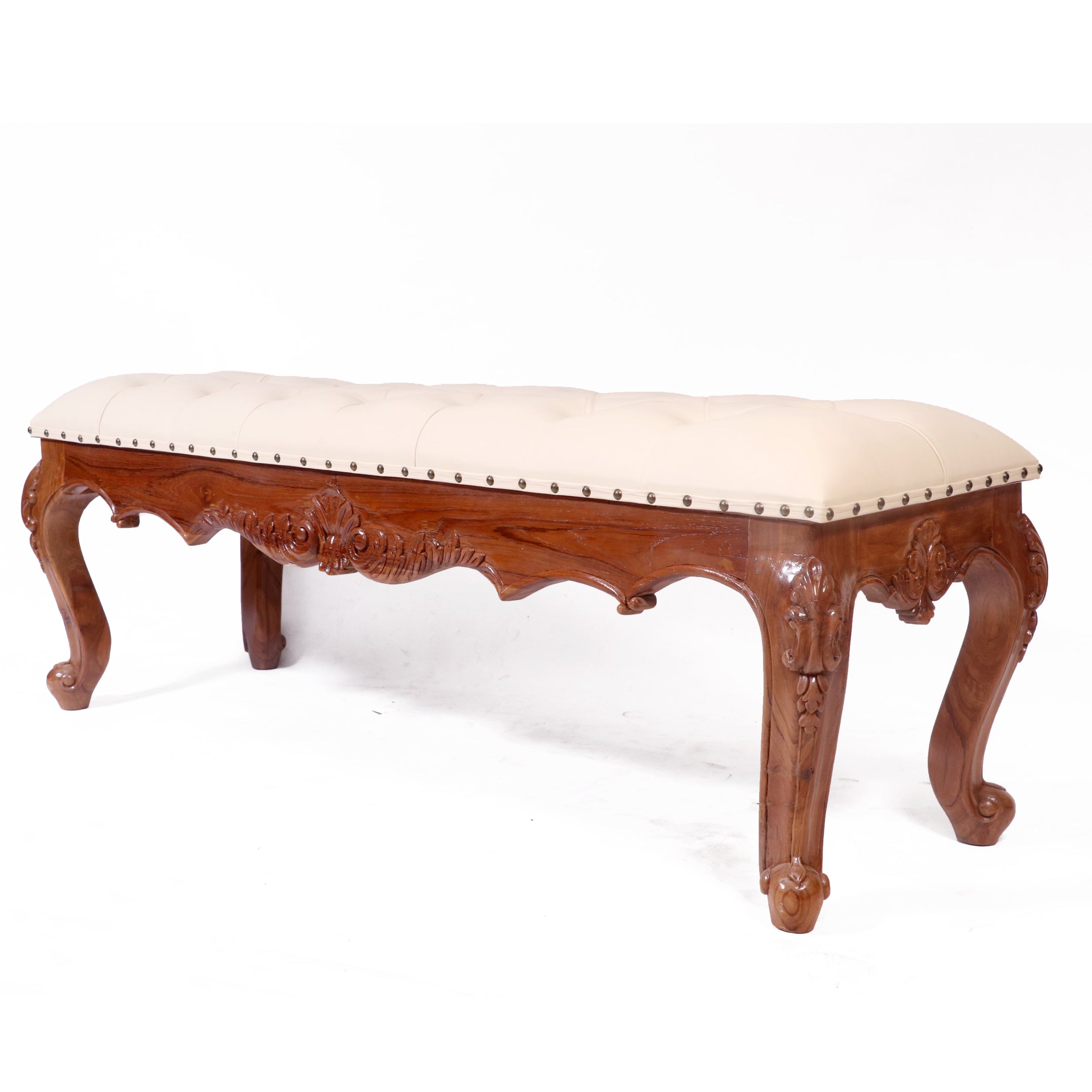 Solid teak royal carved bench with cushion Bench
