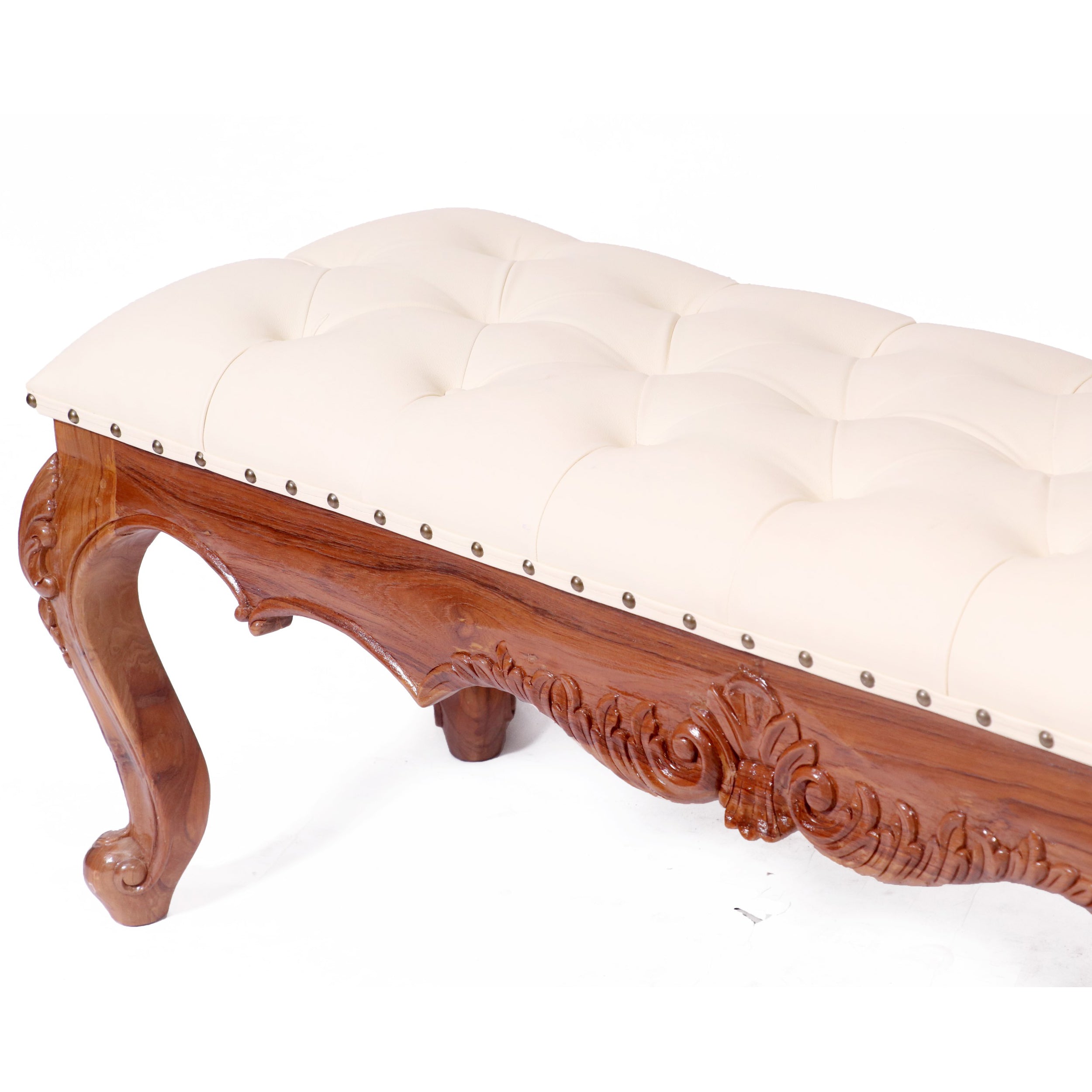 Solid teak royal carved bench with cushion Bench