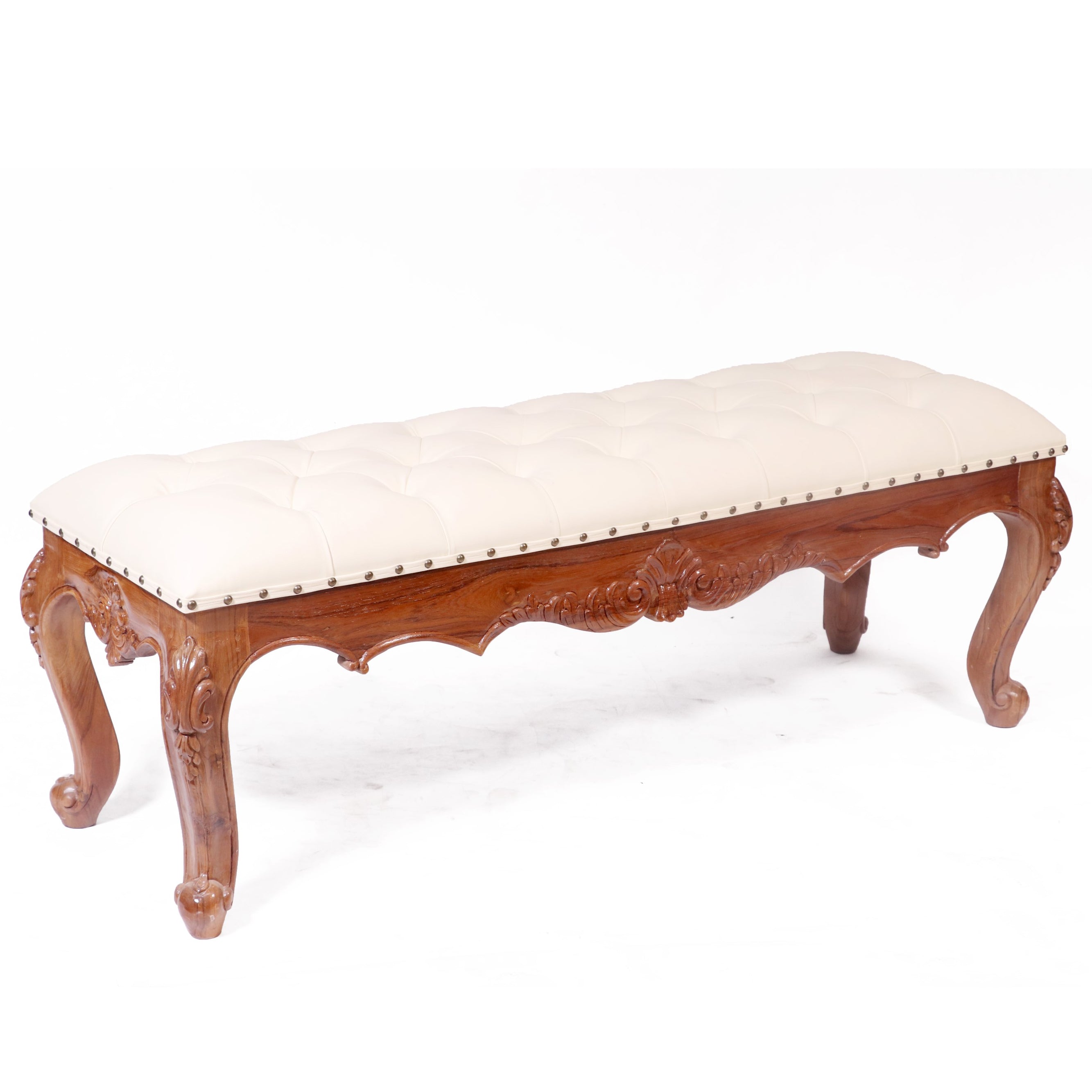 Solid teak royal carved bench with cushion Bench