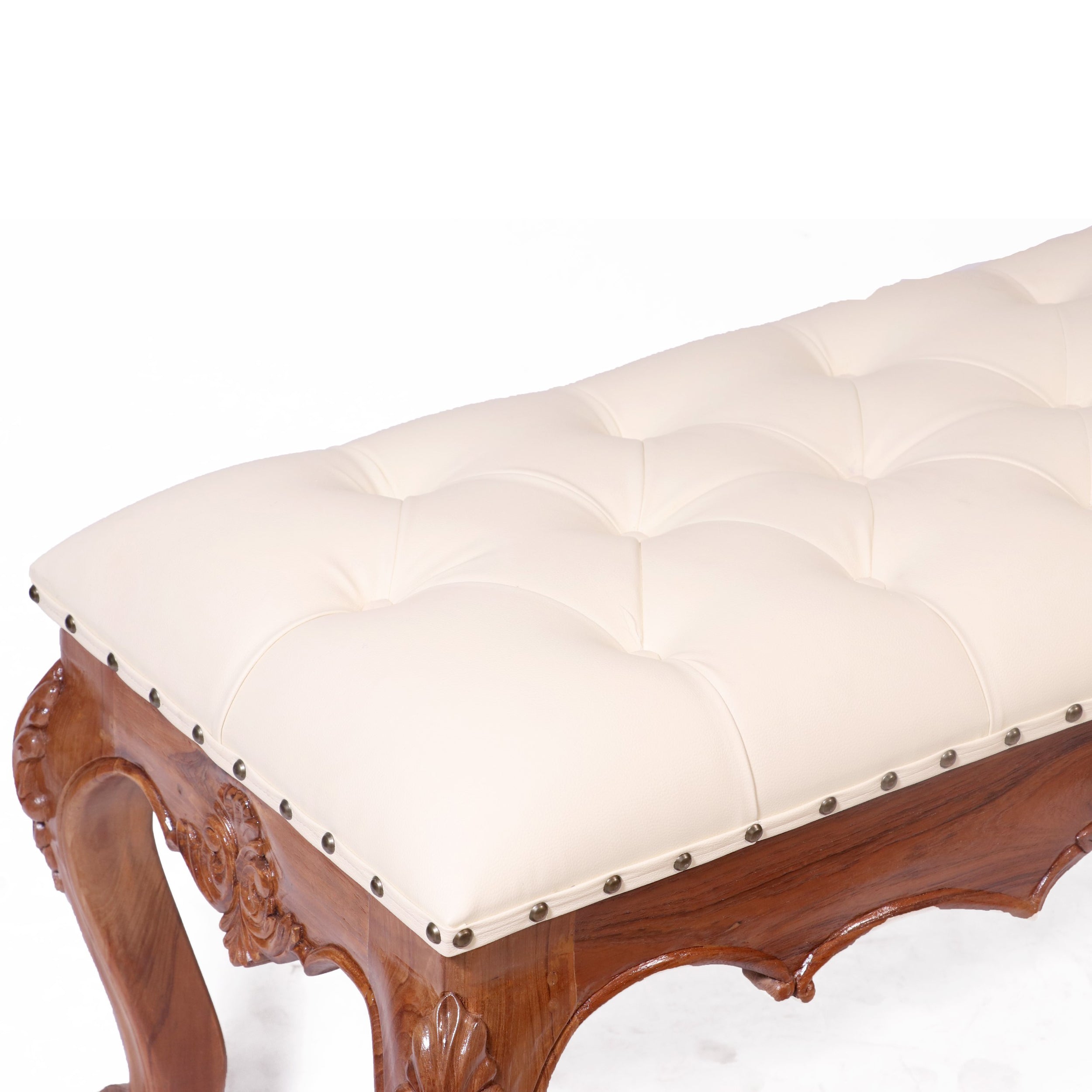 Solid teak royal carved bench with cushion Bench