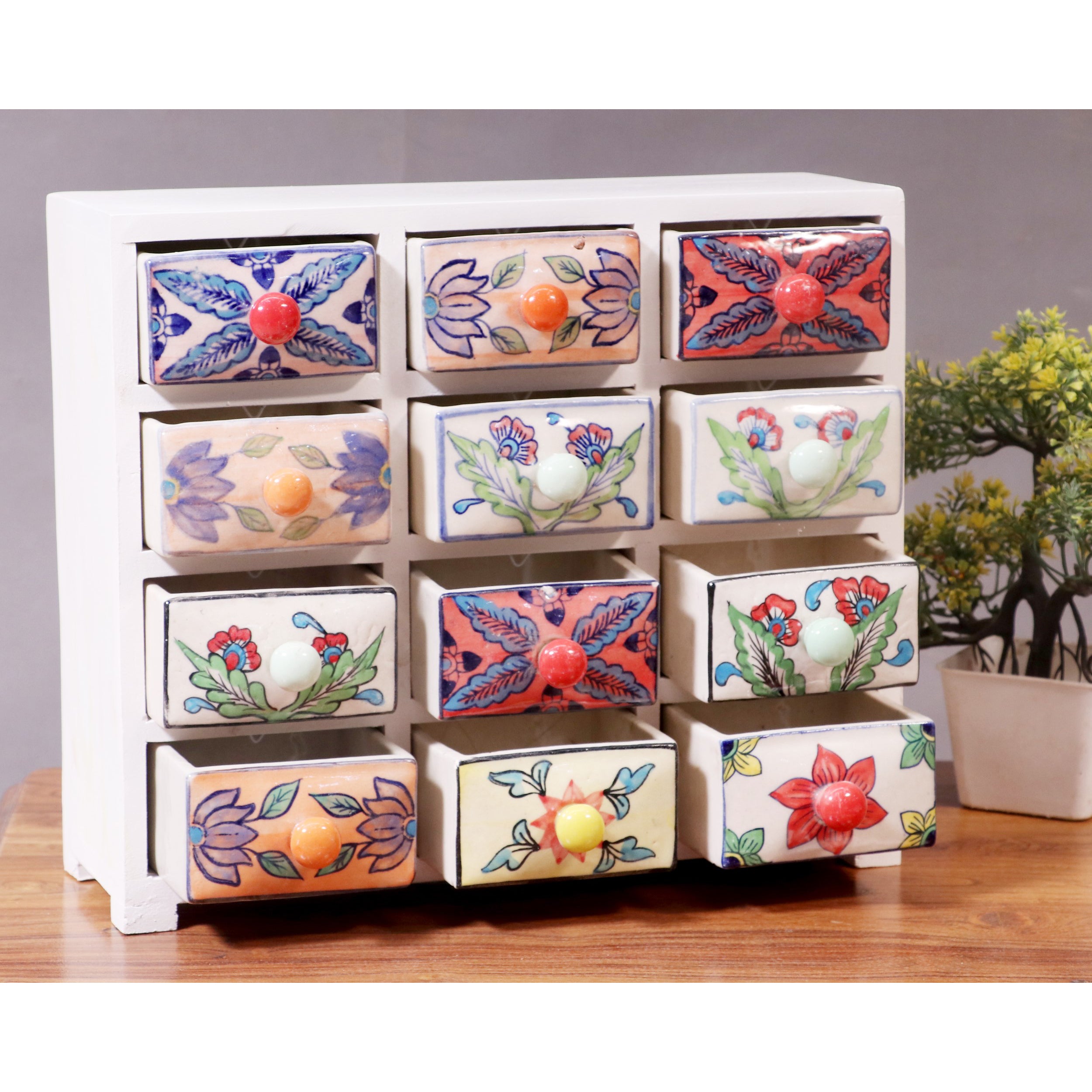 Multipurpose 12 drawer white duco wide ceramic organizer Desk Organizer