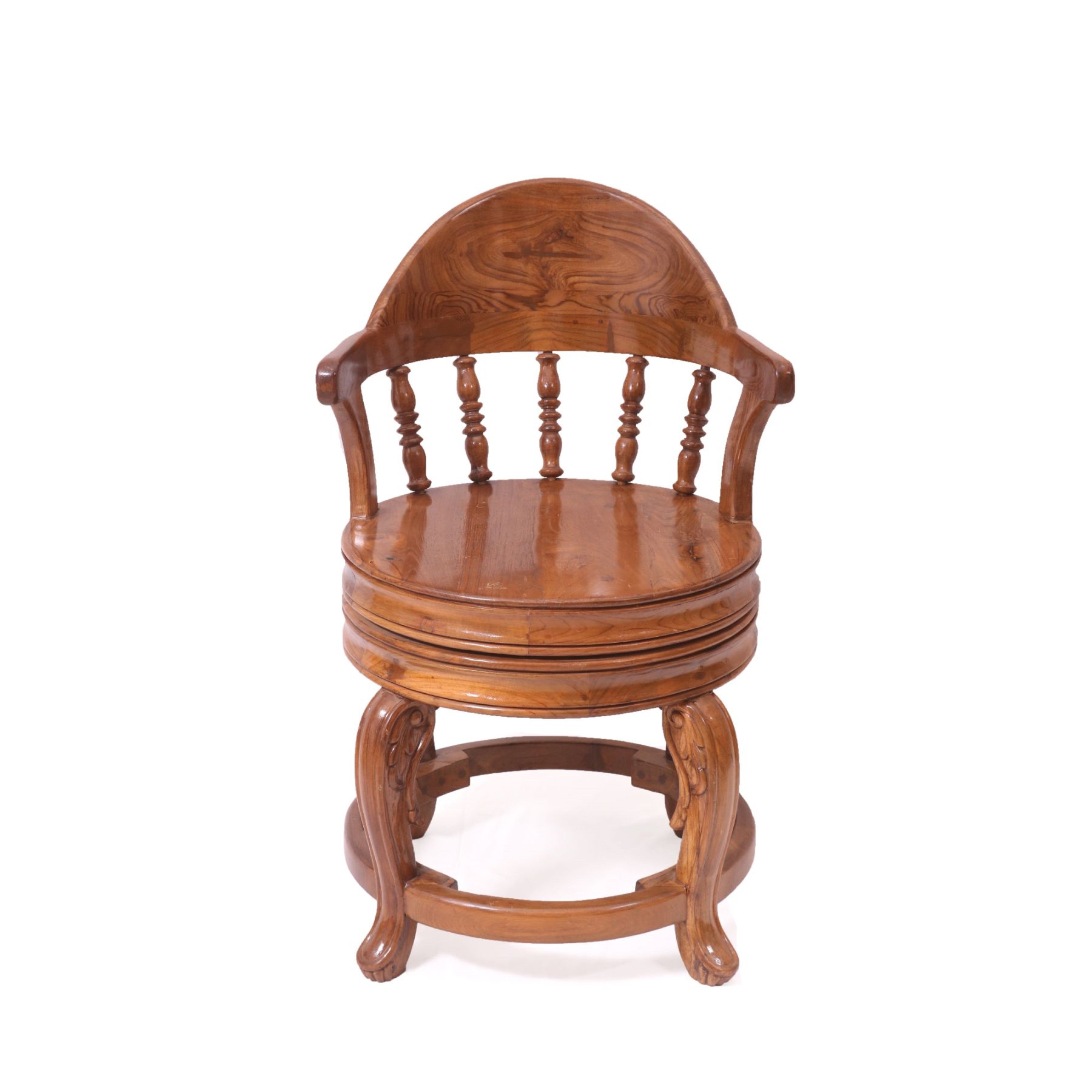 Rounded Carved Wooden Chair Arm Chair