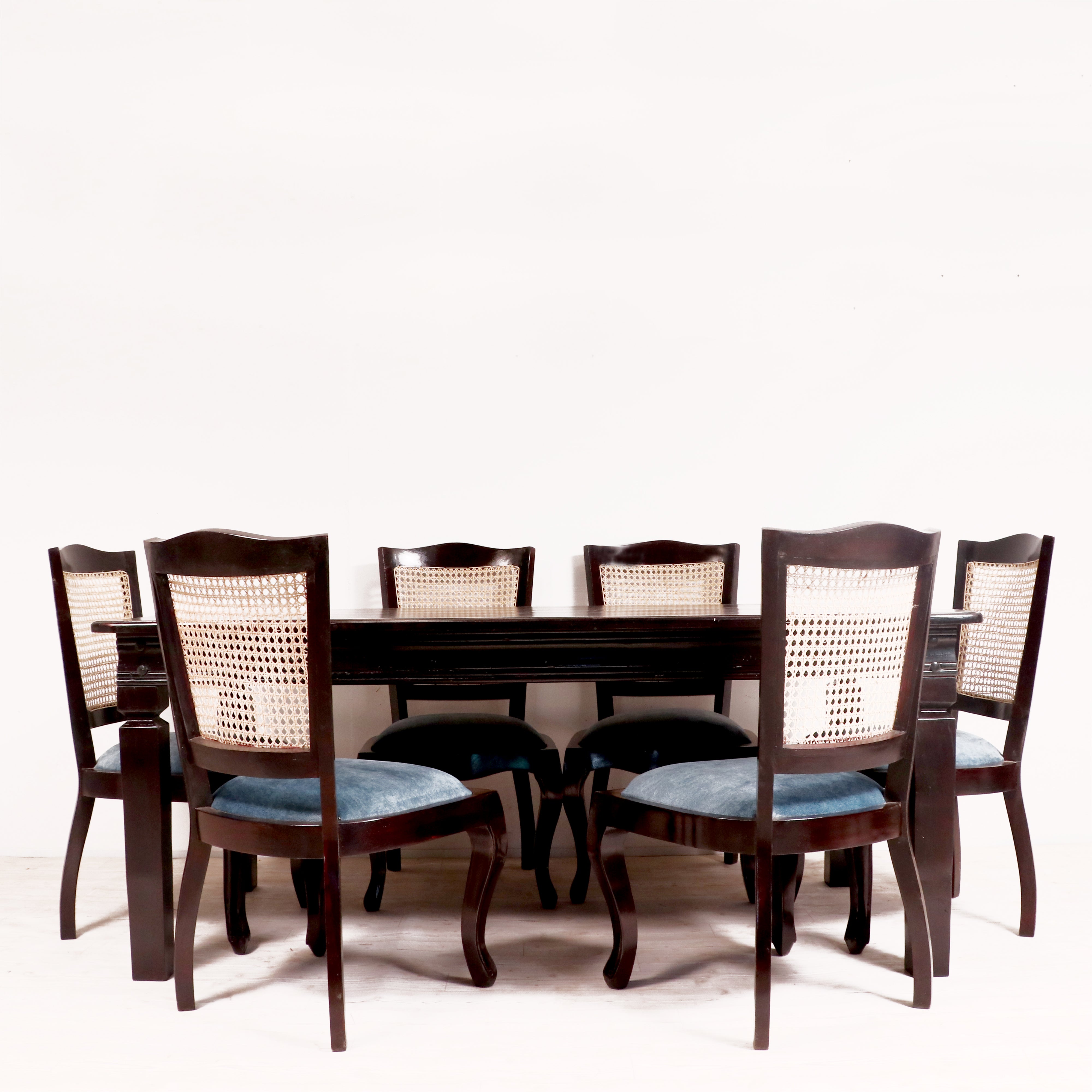 Classic Cane chairs with Modern Dining table 6 Seater Set Dining Set