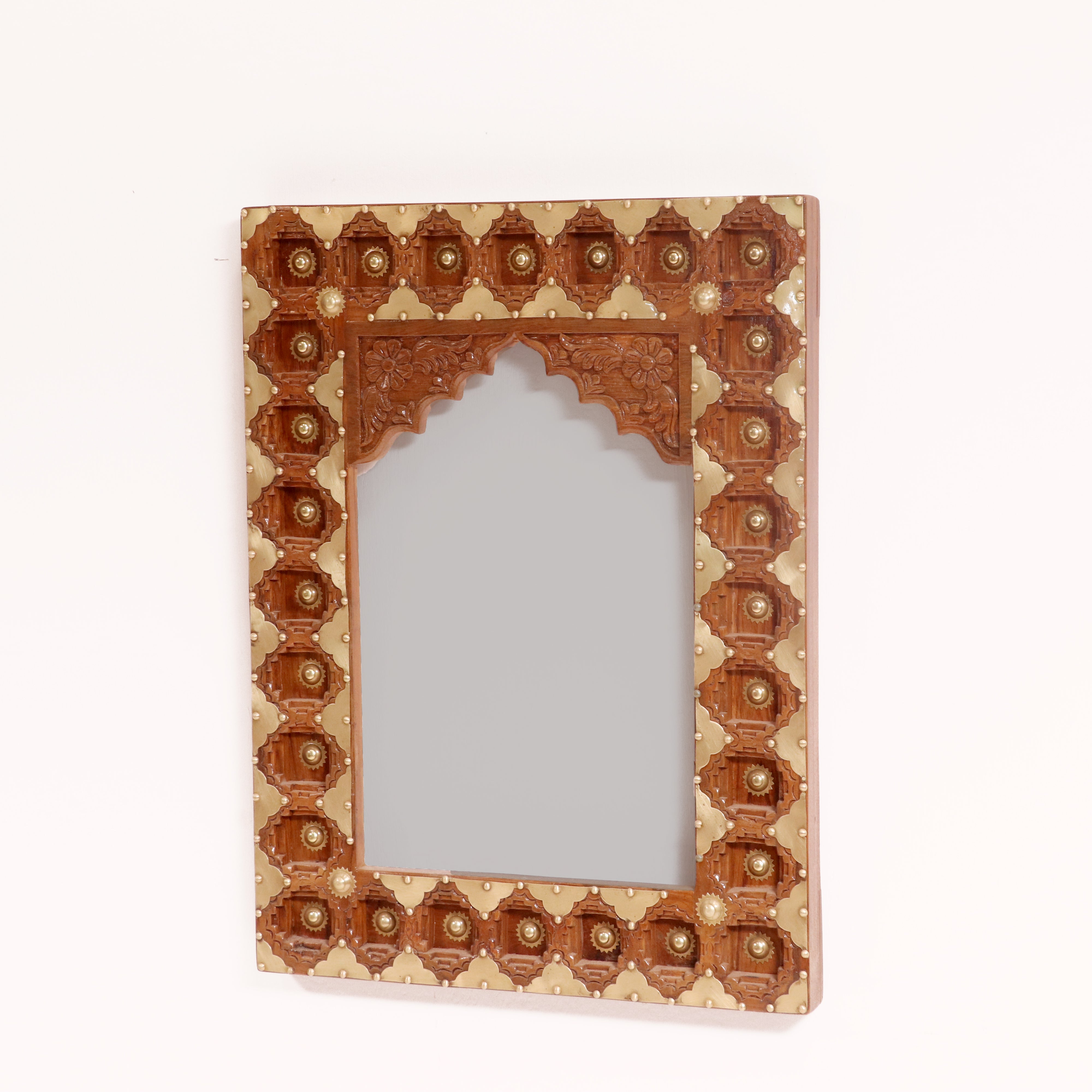 Brass fitted teak boundary Mirror Mirror
