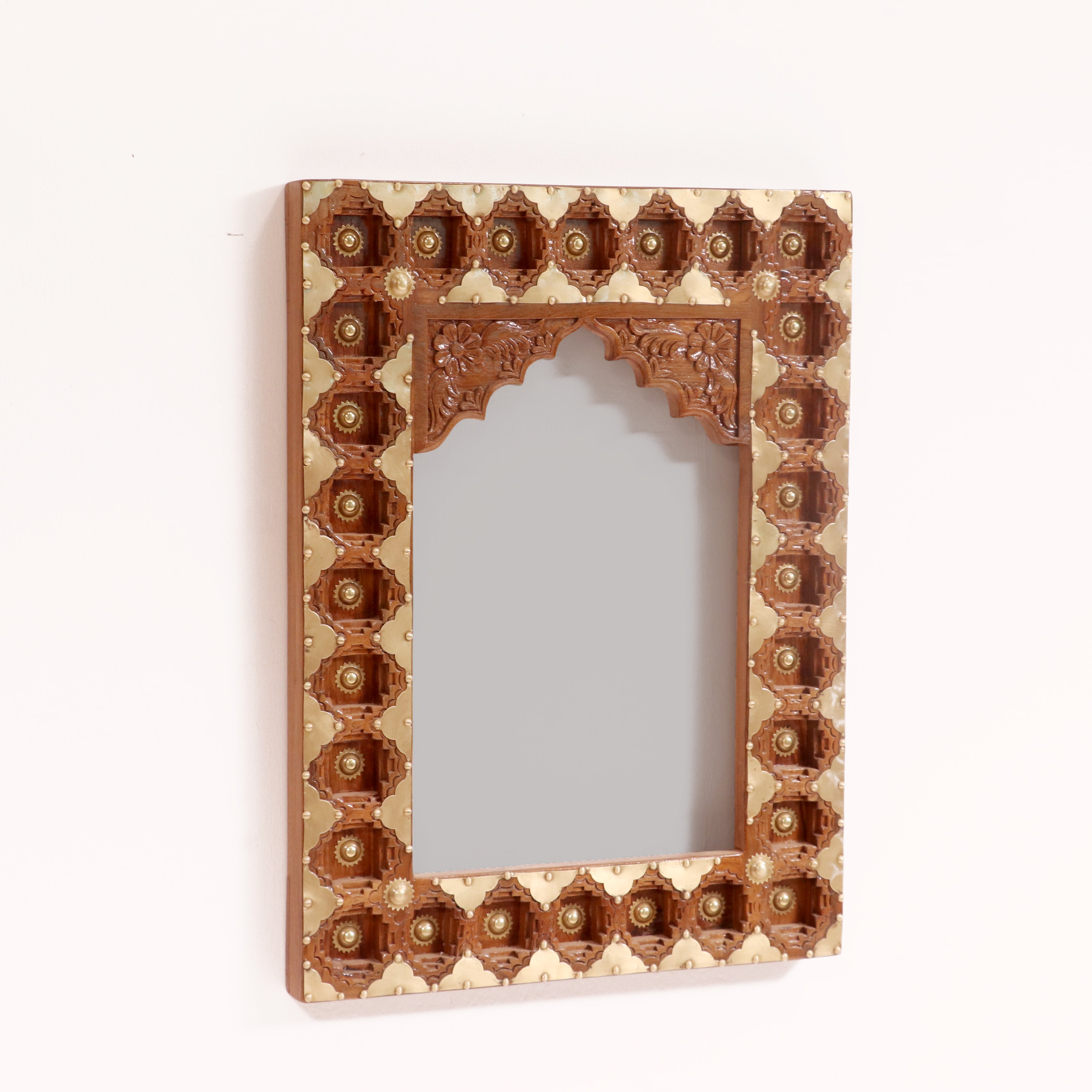 Brass fitted teak boundary Mirror Mirror
