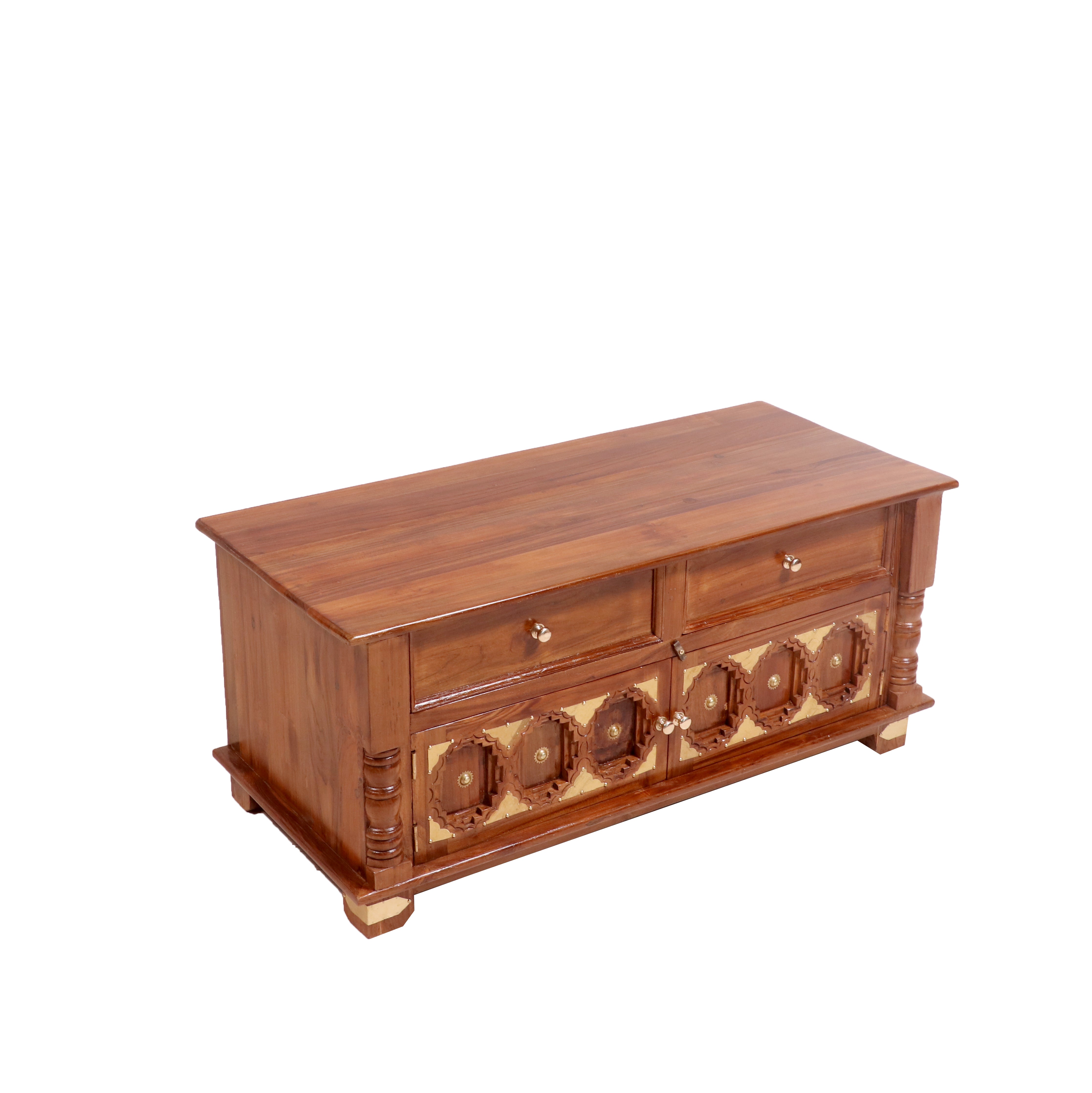Brass work Carved Cupboard two drawer with double door (40 x 18 x 18 Inch) Cupboard