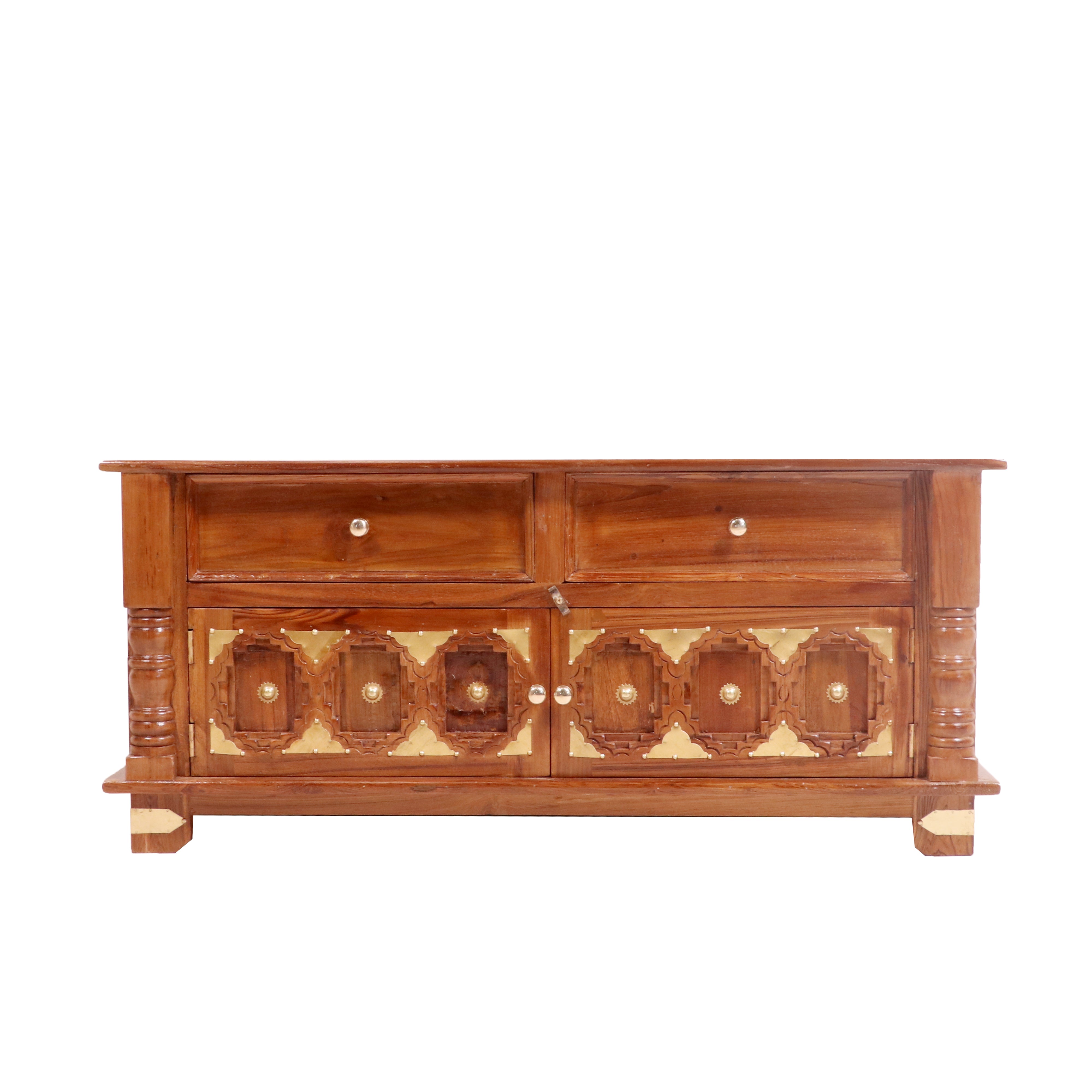 Brass work Carved Cupboard two drawer with double door (40 x 18 x 18 Inch) Cupboard