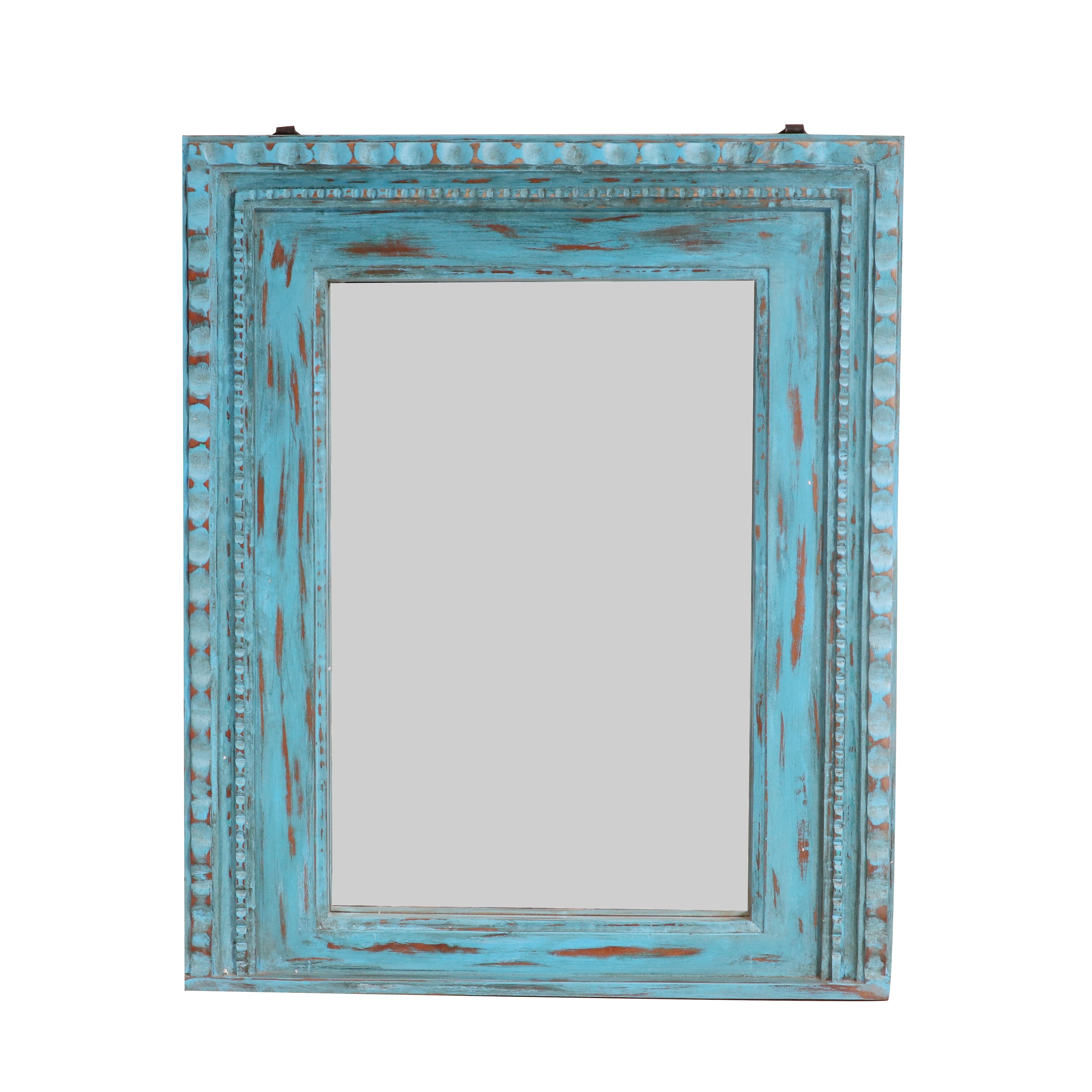 Blue folk beads traditional hand carved solid wooden mirror Mirror