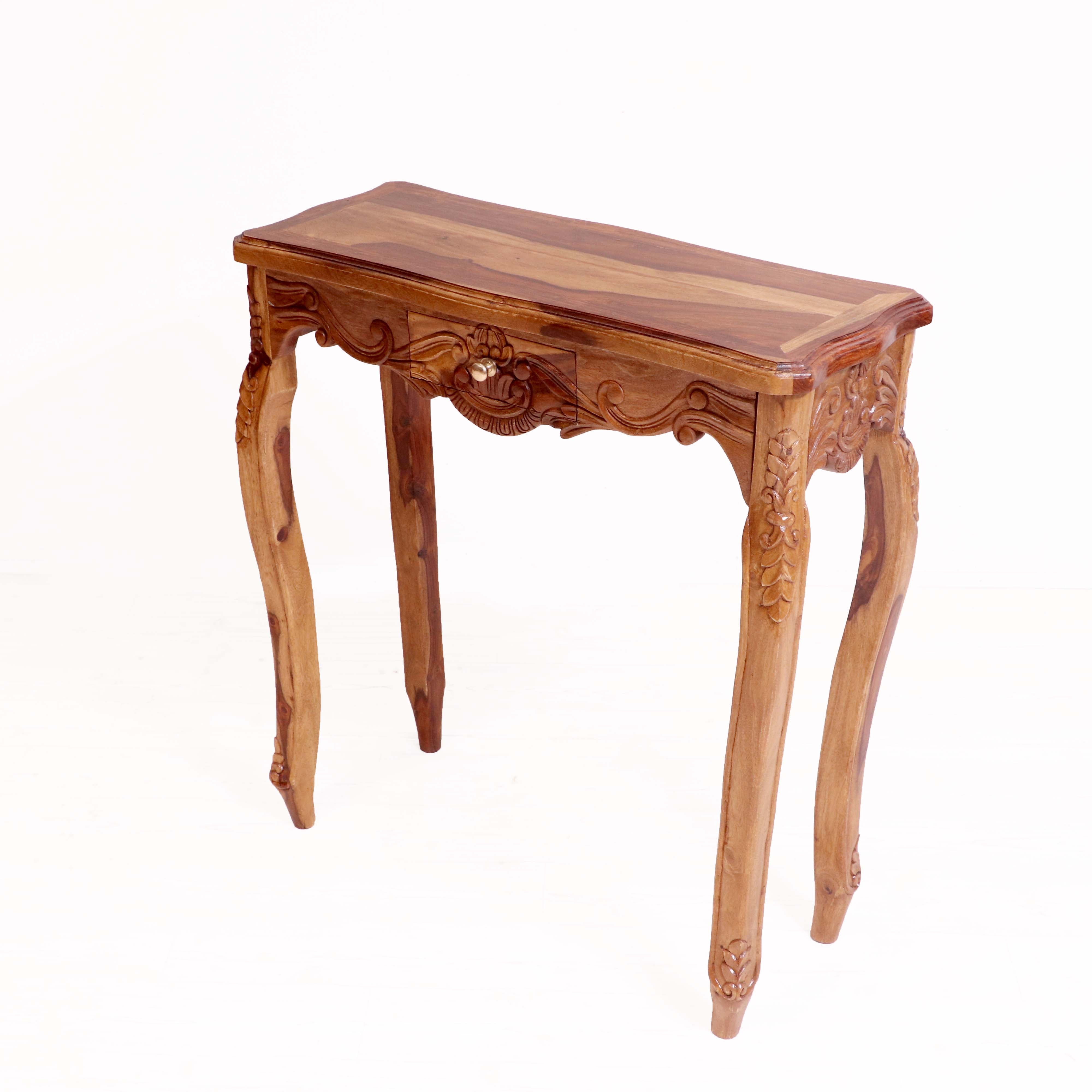 Sheesham Fusion Style carved console table with Drawer Console Table