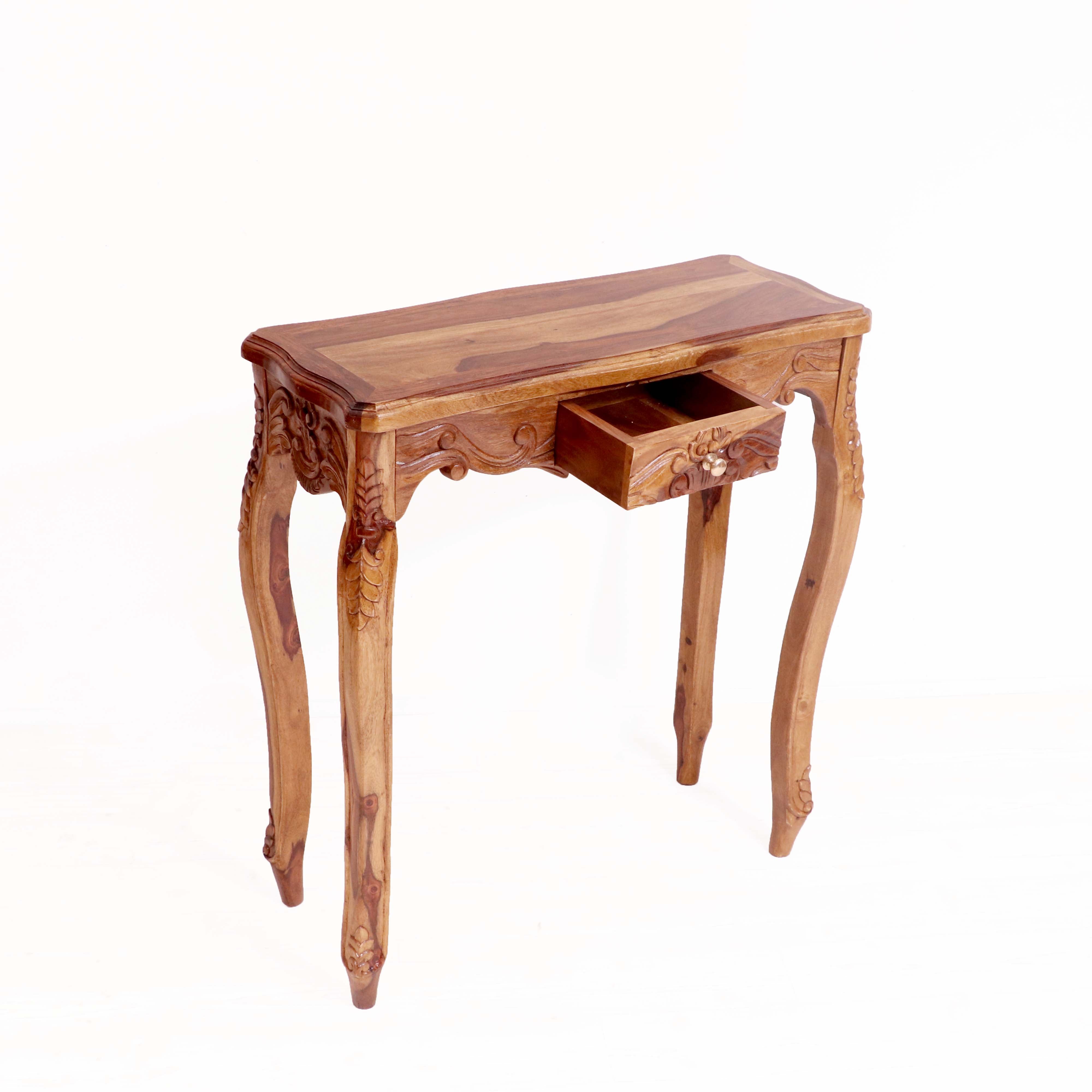 Sheesham Fusion Style carved console table with Drawer Console Table