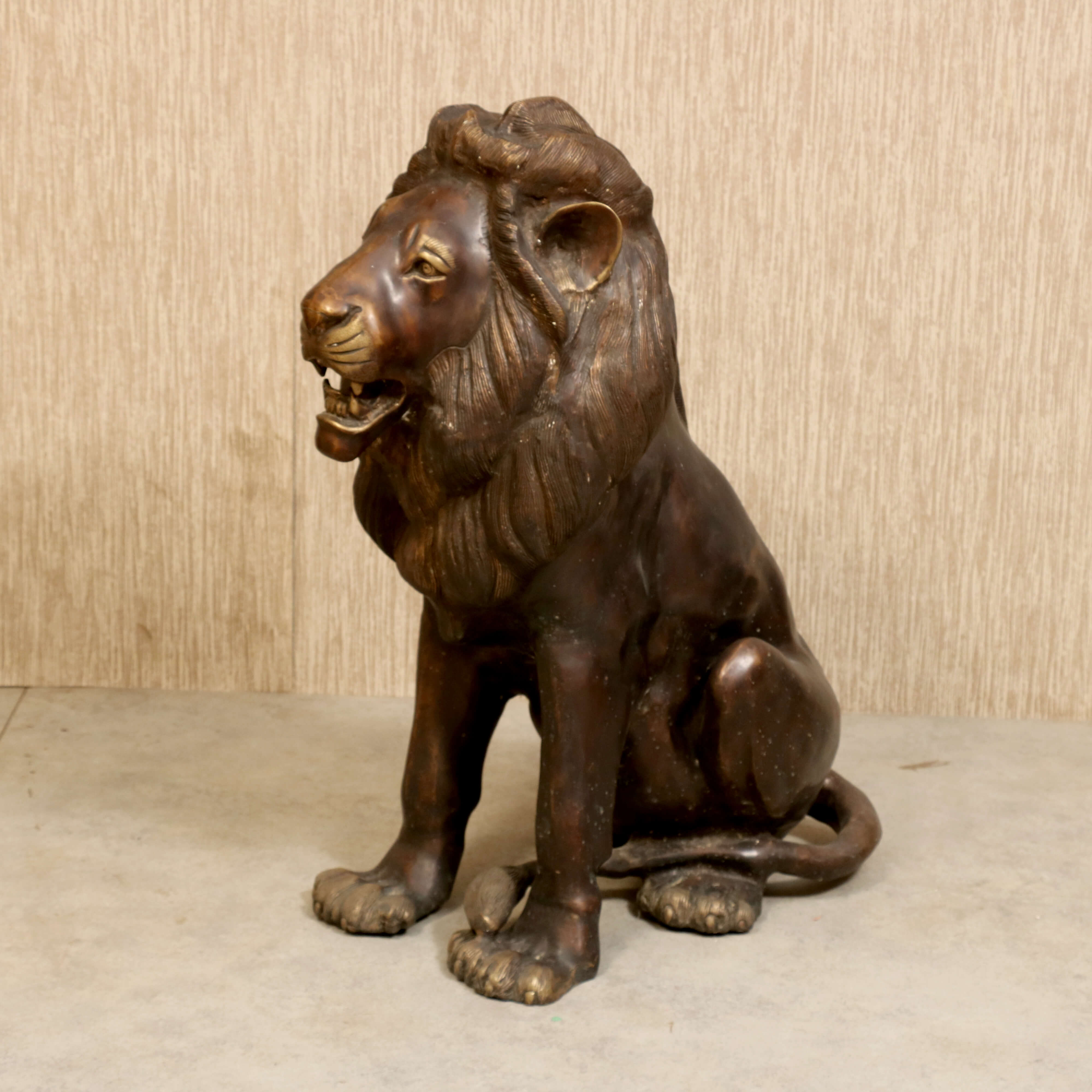 Life-Sized Brass Lion Animal Figurine
